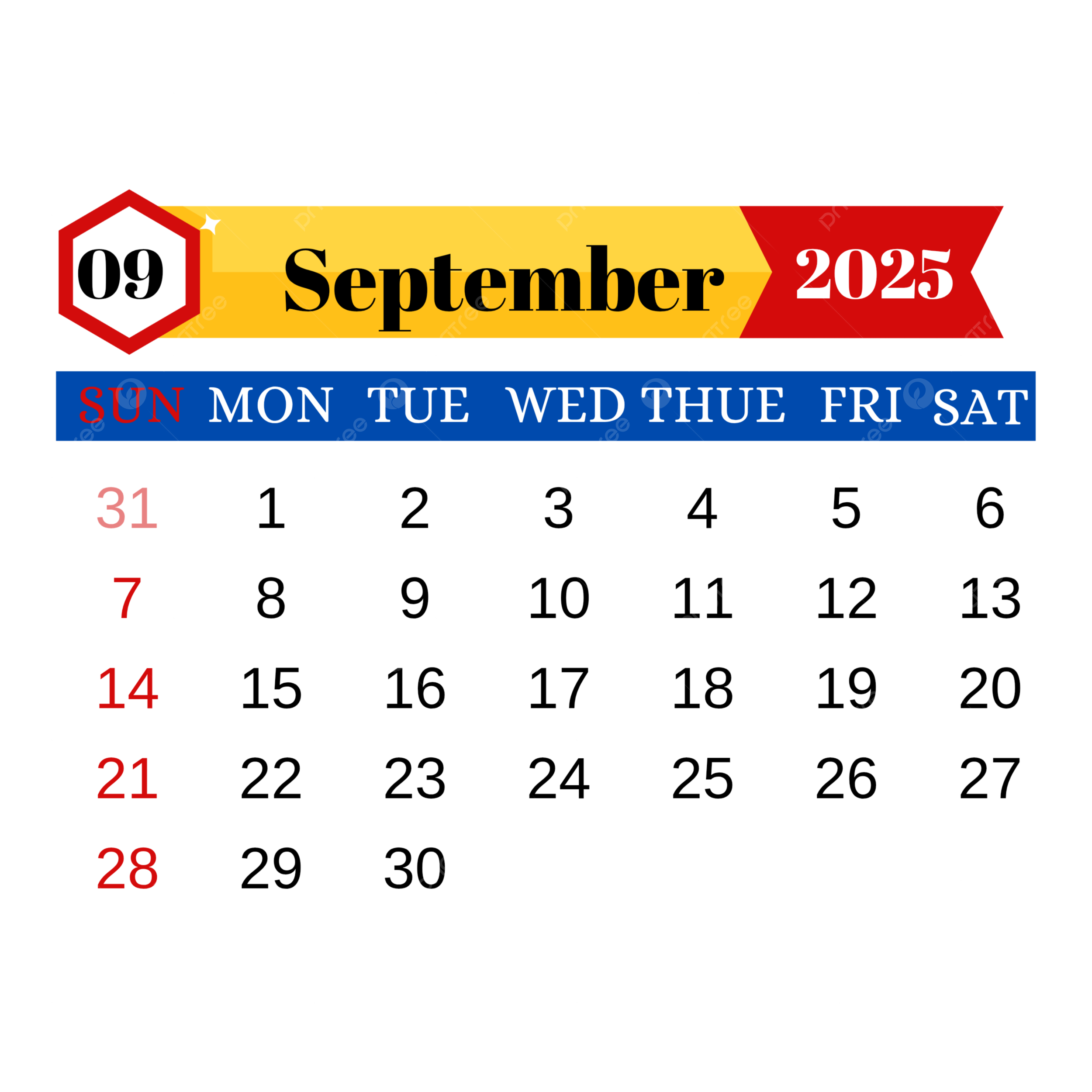 Calendar September 2025 September 2025 Month 2025 September Calendar September 2025 PNG Transparent Clipart Image And PSD File For Free Download