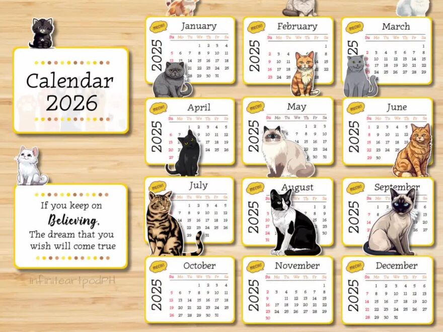 Cat Calendar 2026 DIY Craft PNG Cut File digital Download Etsy