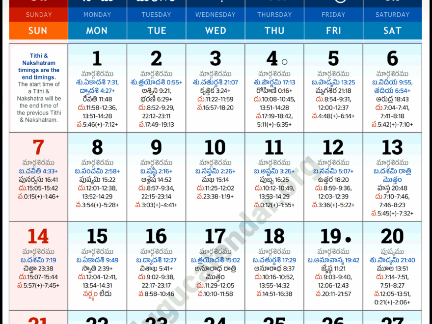 Chicago Telugu Calendar 2025 December PDF Festivals