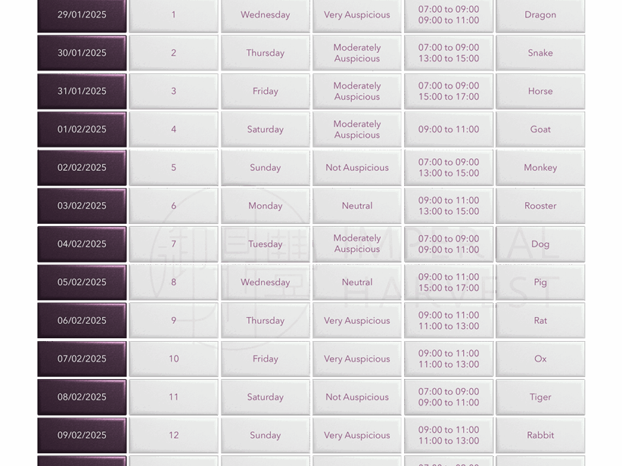 Chinese New Year 2025 Auspicious Dates And Calendar Imperial Harvest