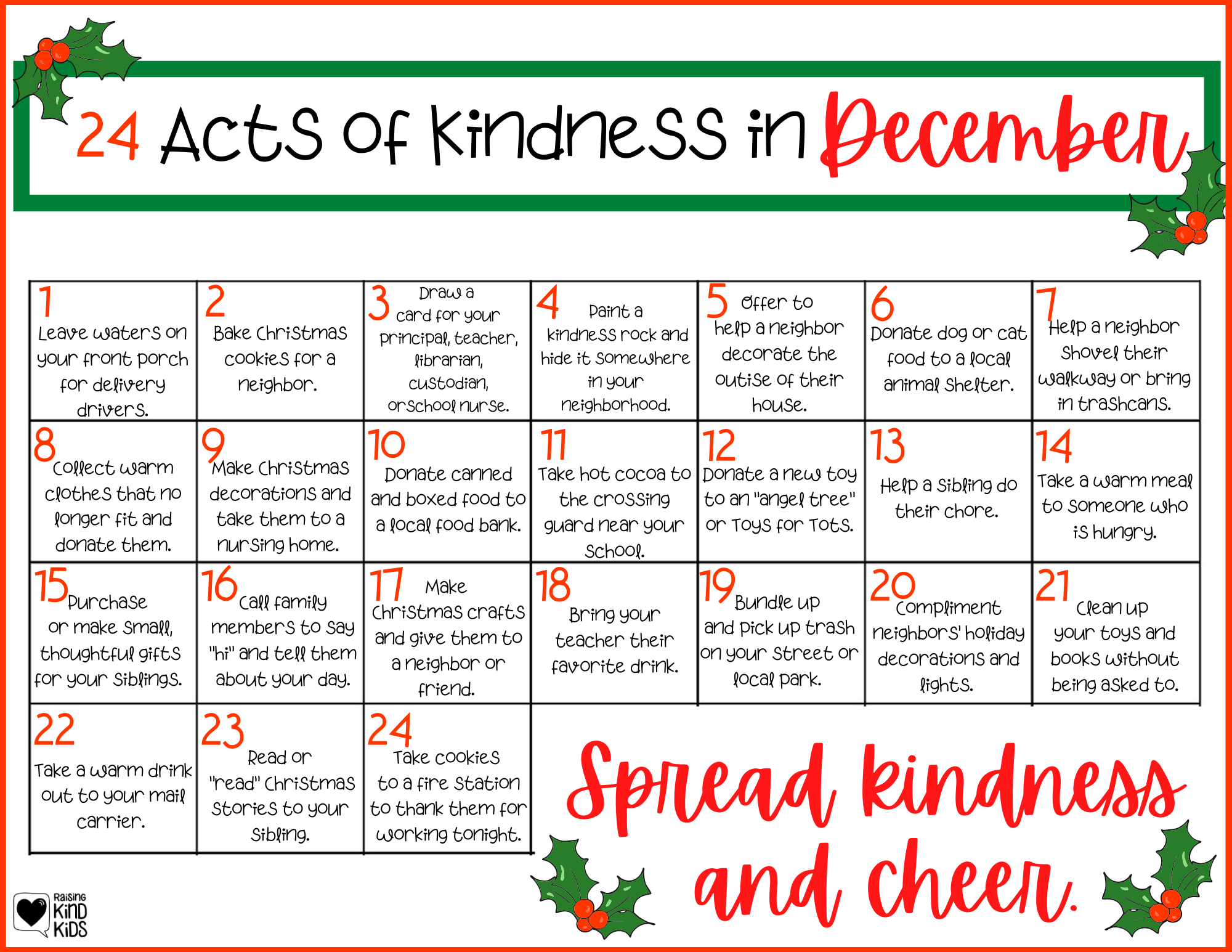 Christmas Kindness For Kids Daily December Advent Calendar