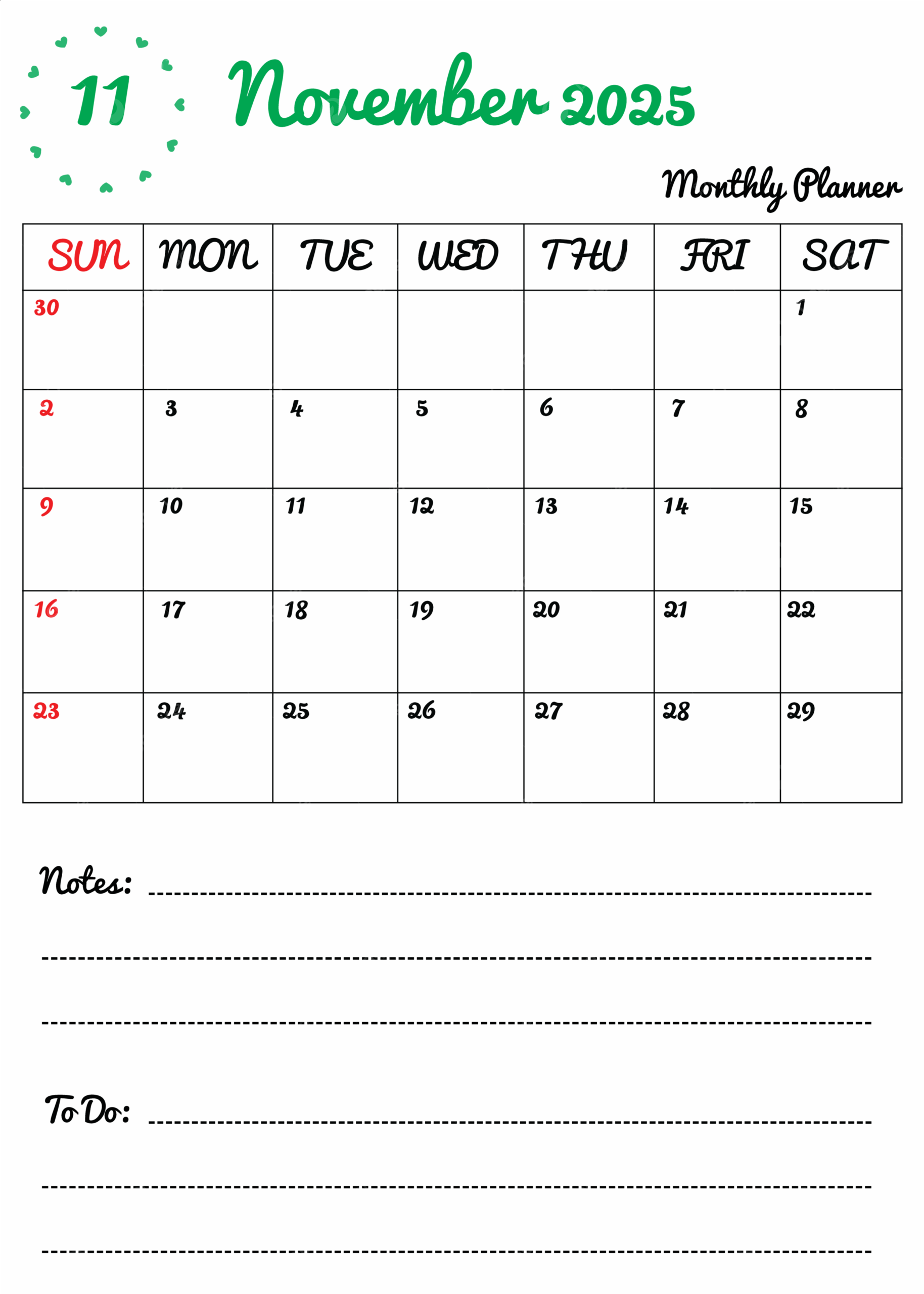 Colorful Monthly Planner Calendar Template November 2025 Cute Design Vector Template Download On Pngtree