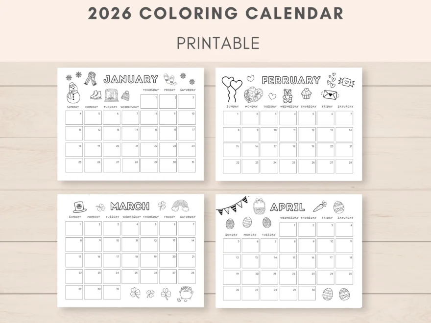 Coloring Calendar 2026 Kids Calendar Academic Calendar Homeschool Planner 2026 Planner Printable DIY Calendar 2026 Colouring Calendar Etsy