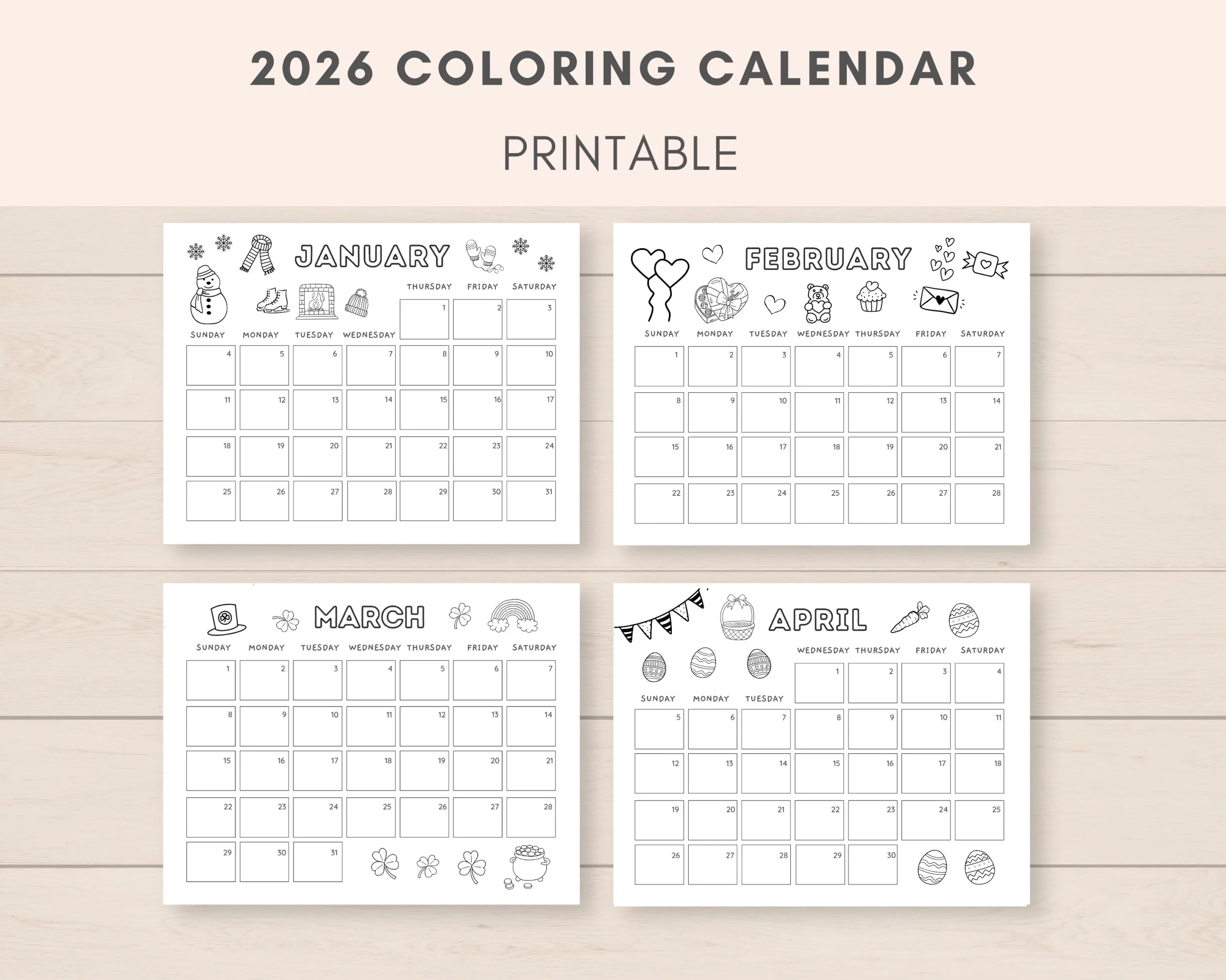 Coloring Calendar 2026 Kids Calendar Academic Calendar Homeschool Planner 2026 Planner Printable DIY Calendar 2026 Colouring Calendar Etsy