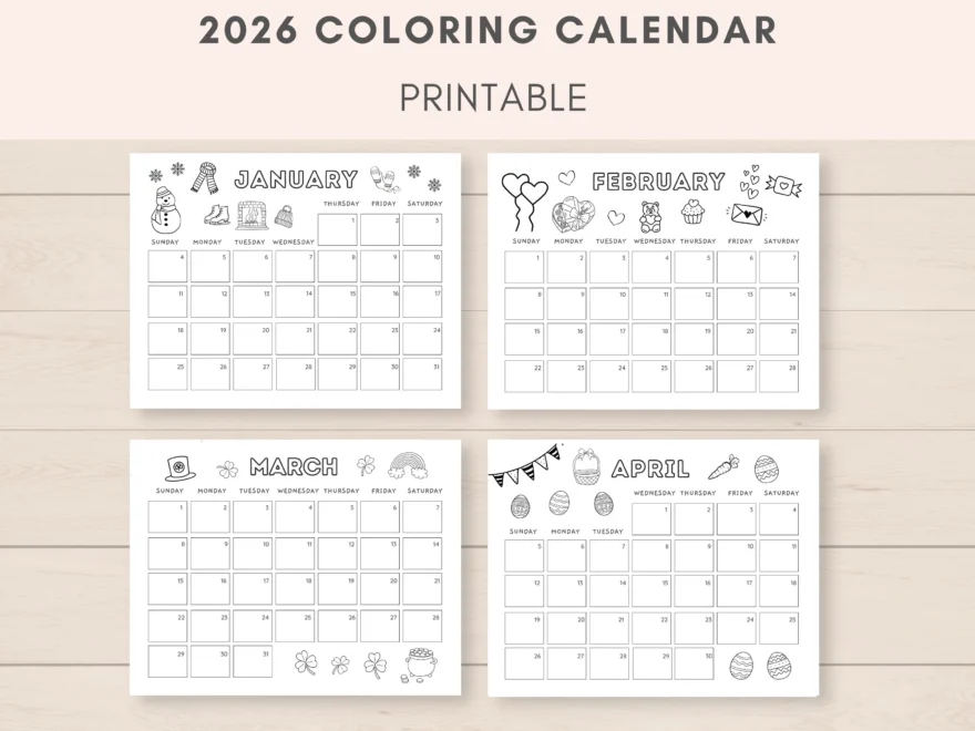 Coloring Calendar 2026 Kids Calendar Academic Calendar Homeschool Planner 2026 Planner Printable DIY Calendar 2026 Colouring Calendar Etsy