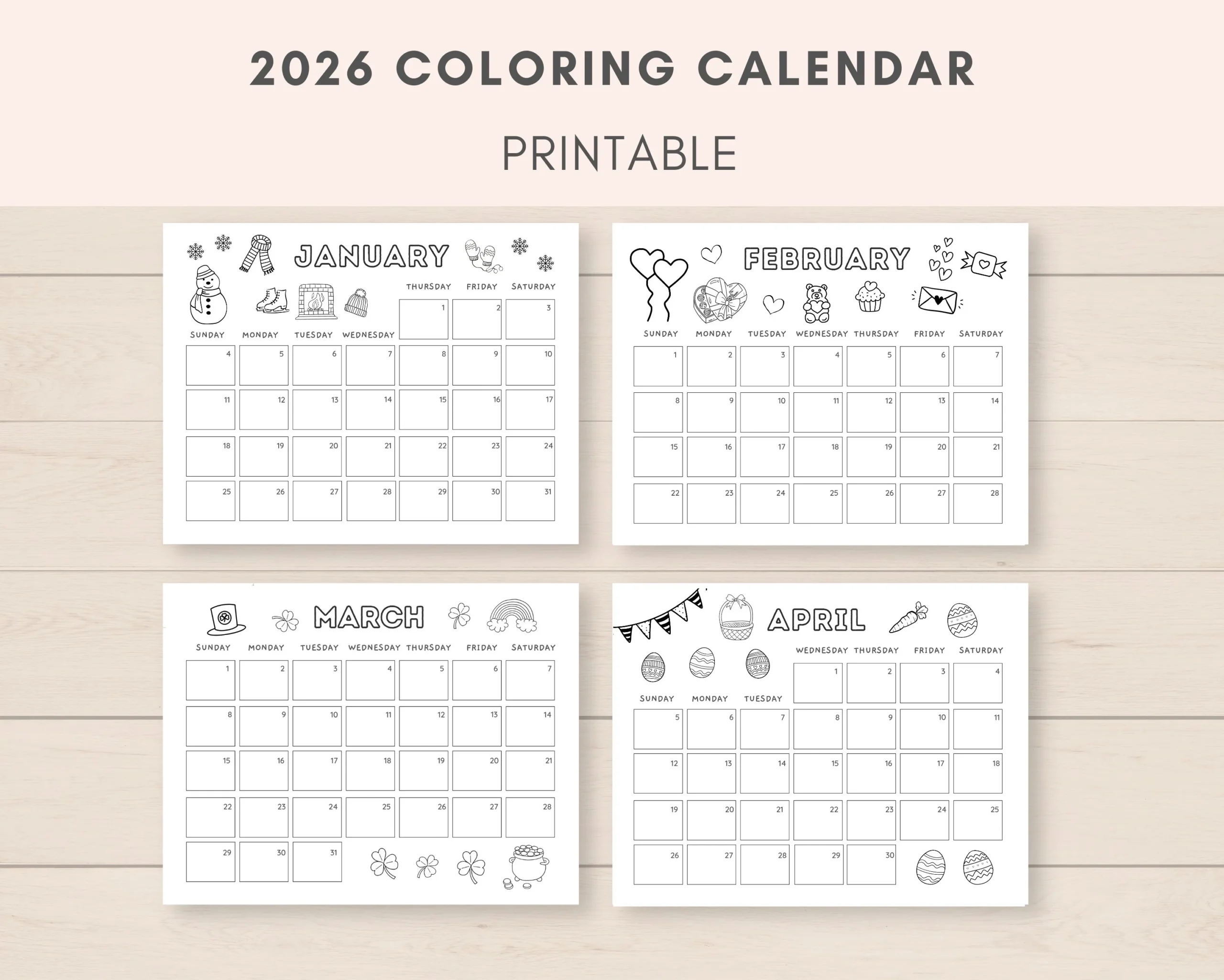 Coloring Calendar 2026 Kids Calendar Academic Calendar Homeschool Planner 2026 Planner Printable DIY Calendar 2026 Colouring Calendar Etsy