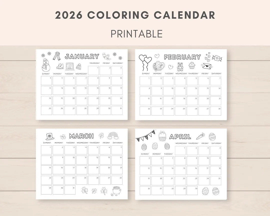 Free Printable Coloring Calendar 2026