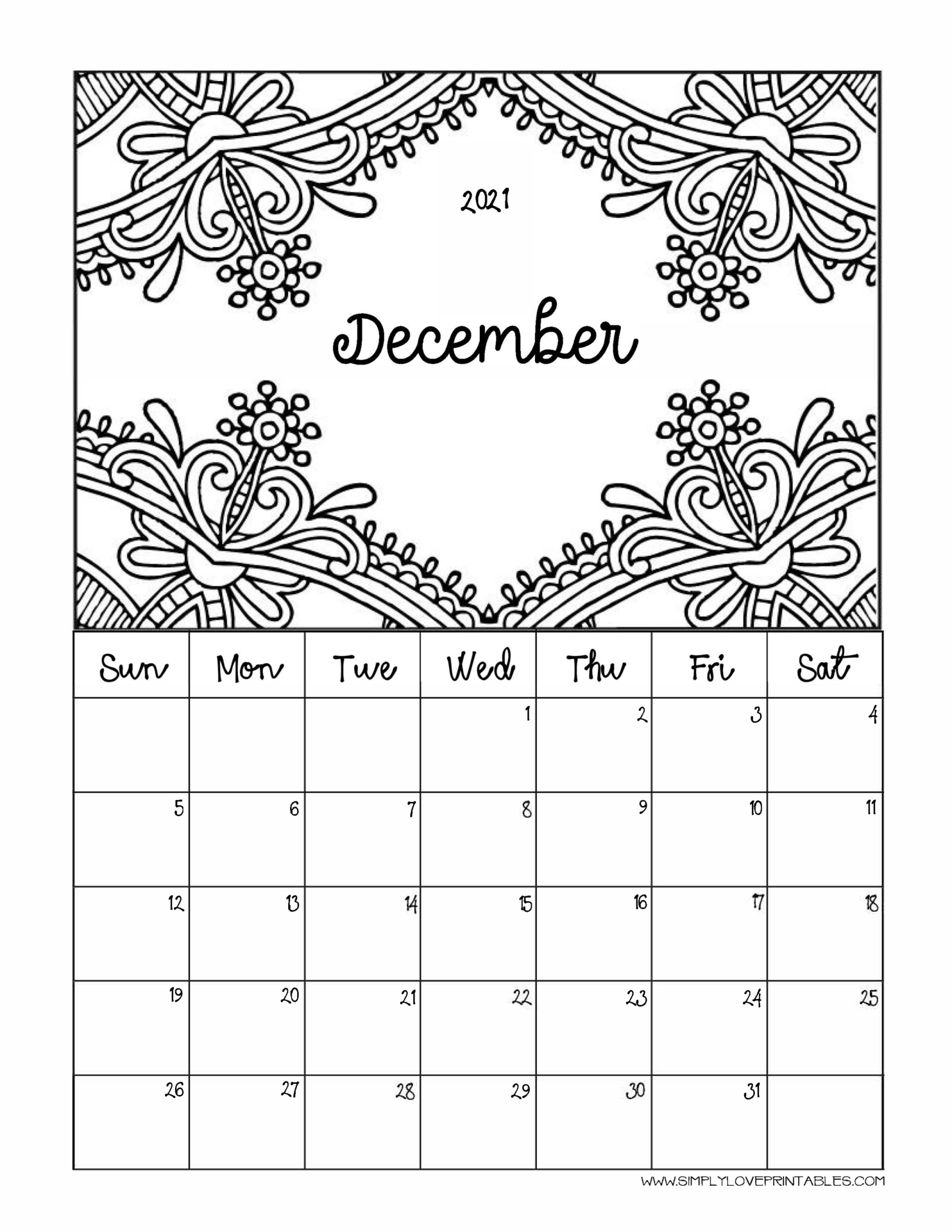 December Calendar Coloring Pages