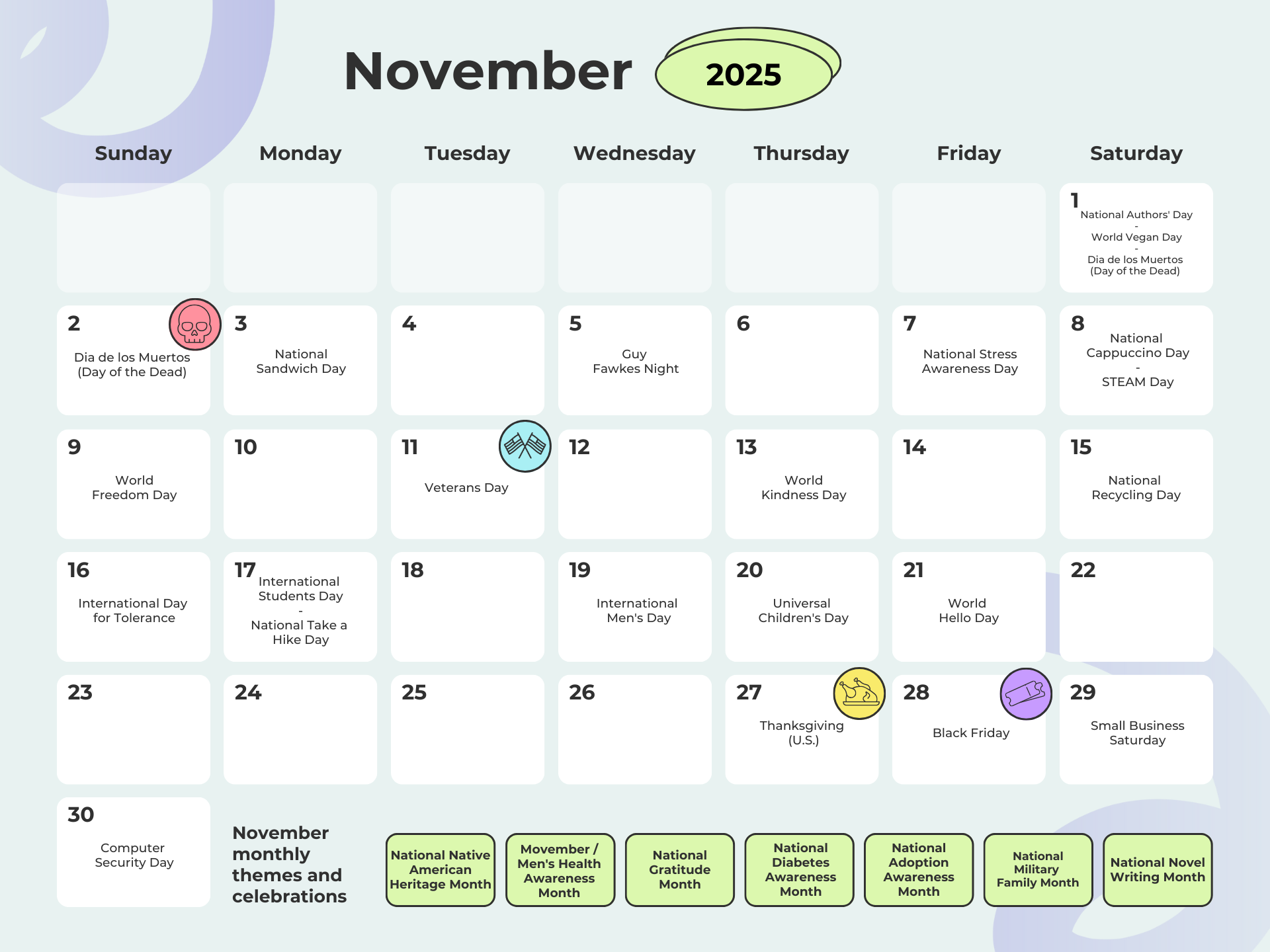 November 2025 Social Media Calendar