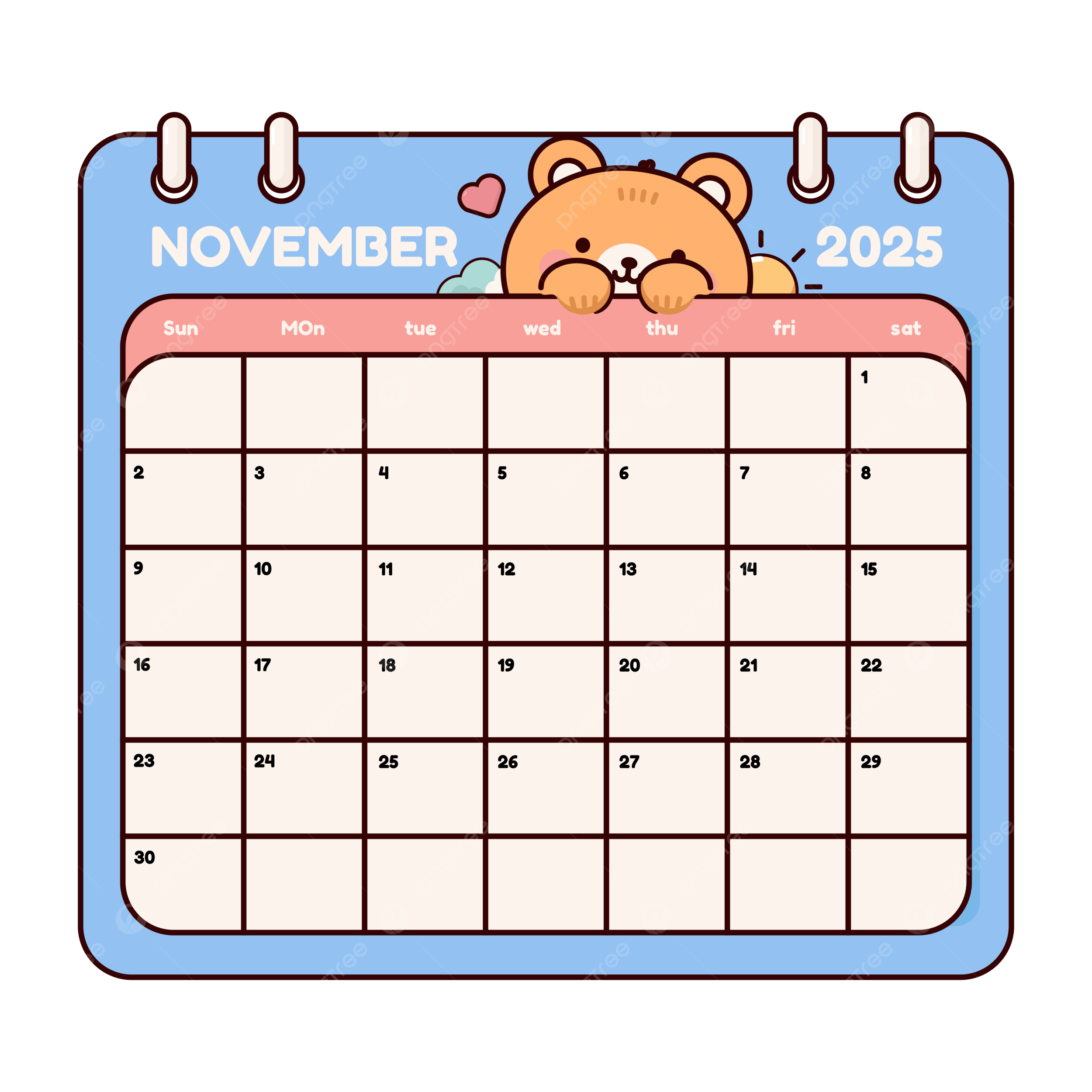 Calendar November 2025 Cute