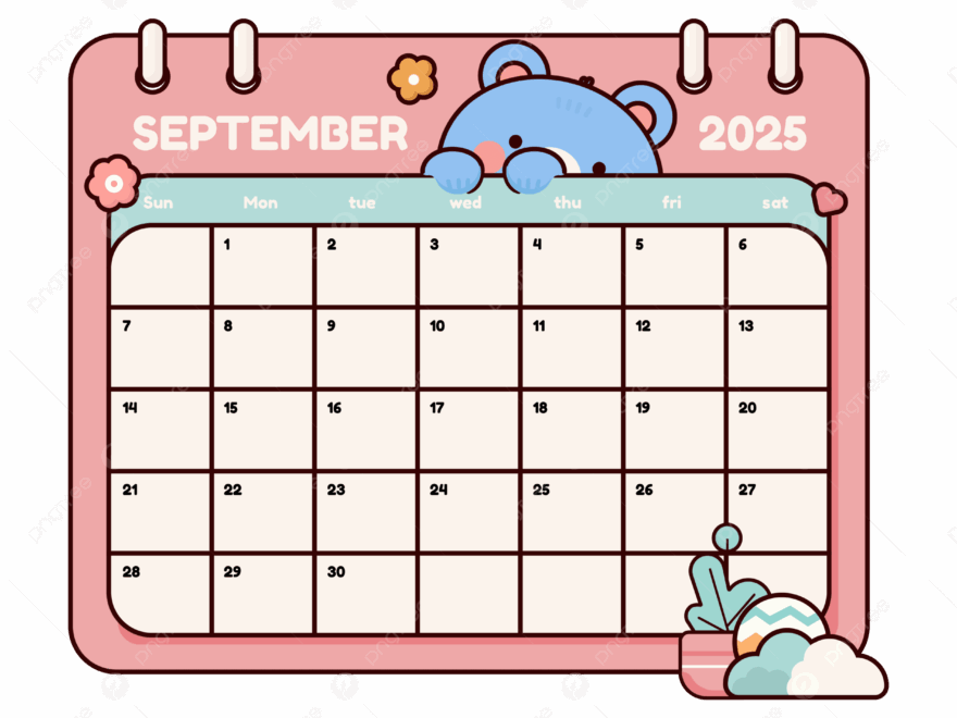 Cute September 2025 Calendar With A Bear Vector Bear Clipart Calendar Clipart September Clipart PNG And Vector With Transparent Background For Free Download