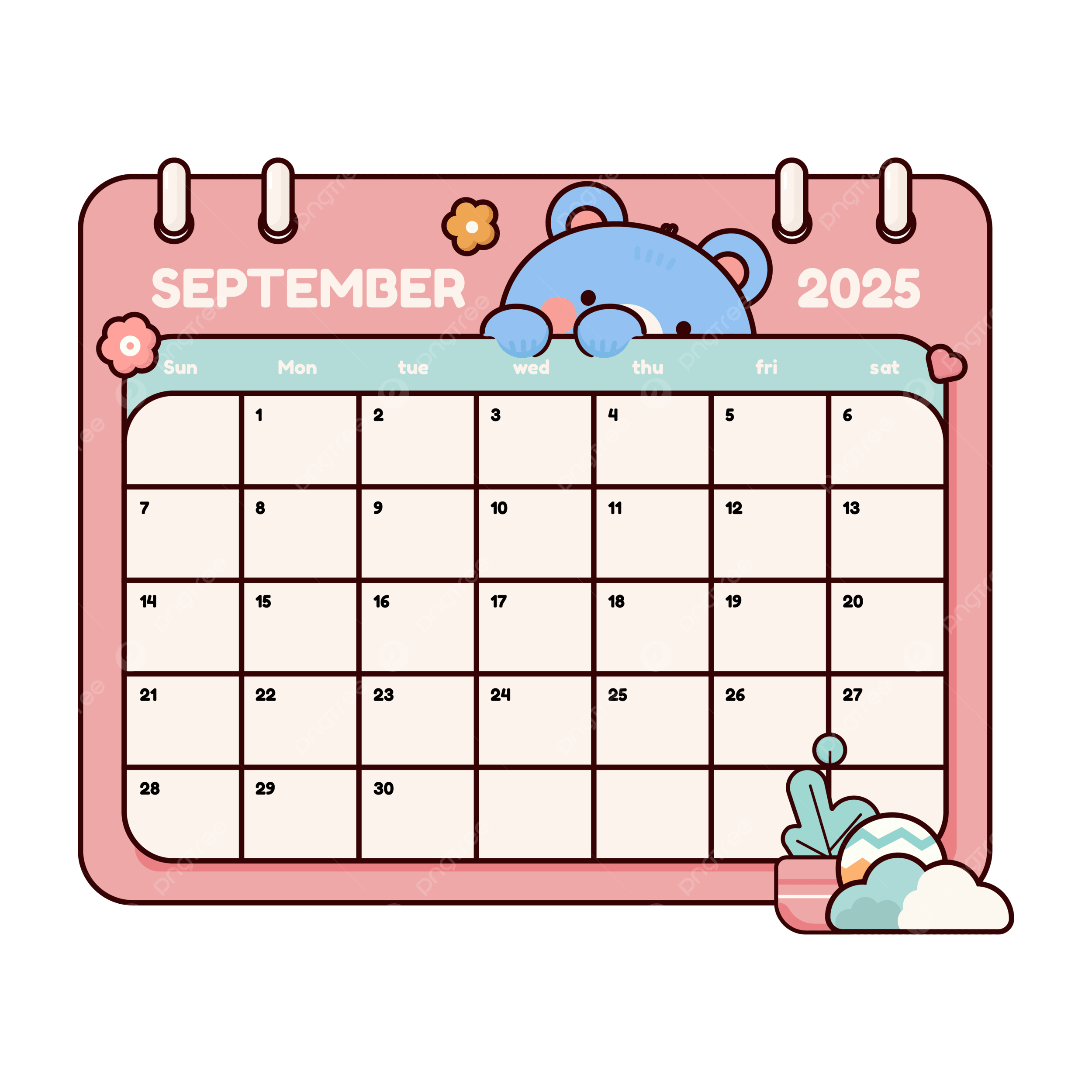 Cute September 2025 Calendar With A Bear Vector Bear Clipart Calendar Clipart September Clipart PNG And Vector With Transparent Background For Free Download