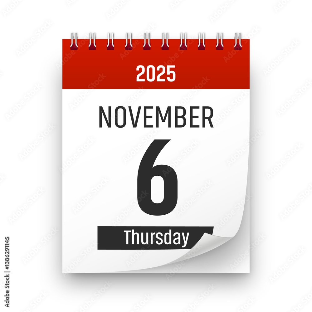 Date 6 November 2025 Year Realistic Calendar Day Page Design November 6 Transparent Png Stock Illustration Adobe Stock