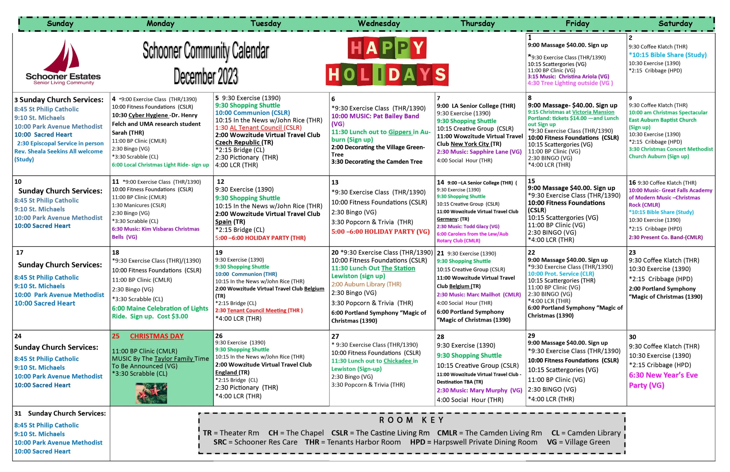 December 2023 Activity Calendar