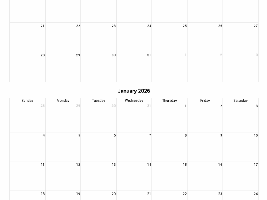 December 2025 And January 2026 Calendar Custom Calendar Maker