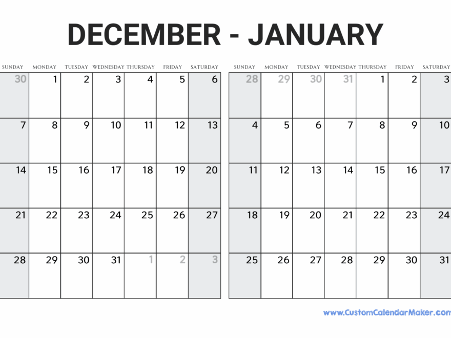December 2025 And January 2026 Calendar Custom Calendar Maker