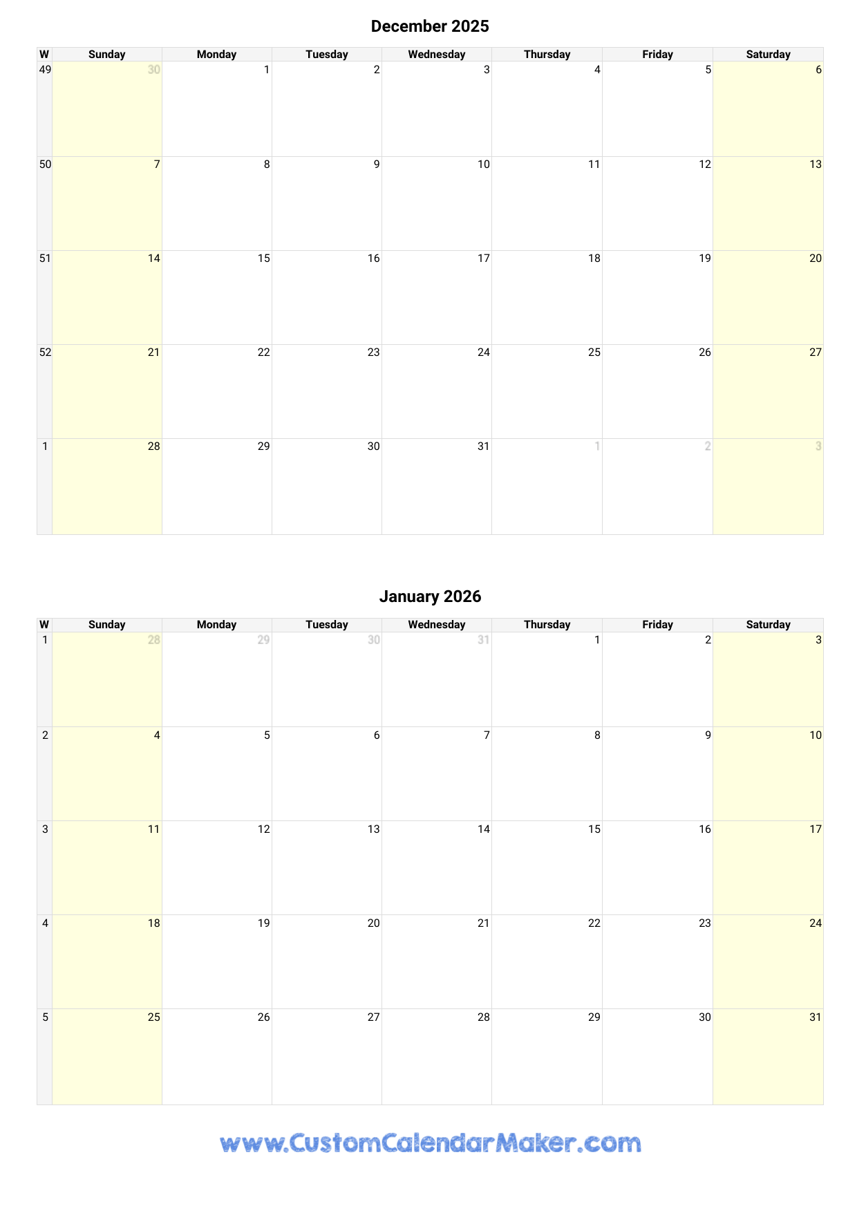 December 2025 And January 2026 Calendar Custom Calendar Maker