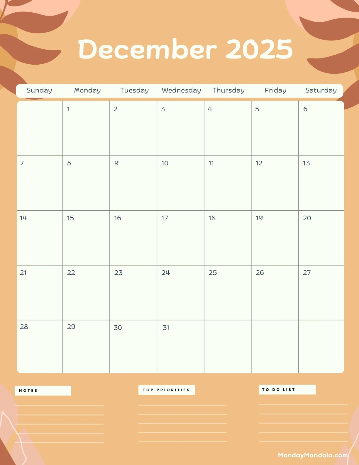 December Calendar 2025 Cute