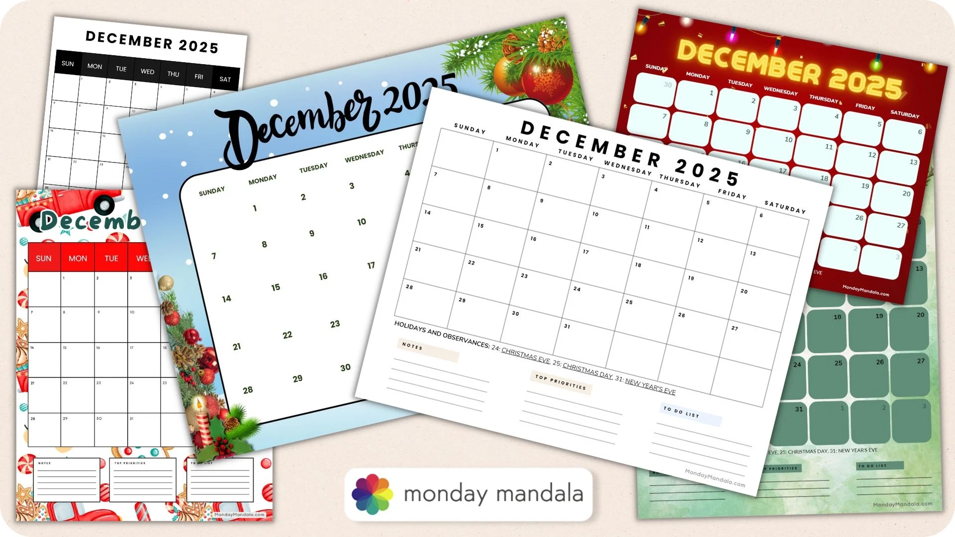 Free Printable December 2025 Calendar