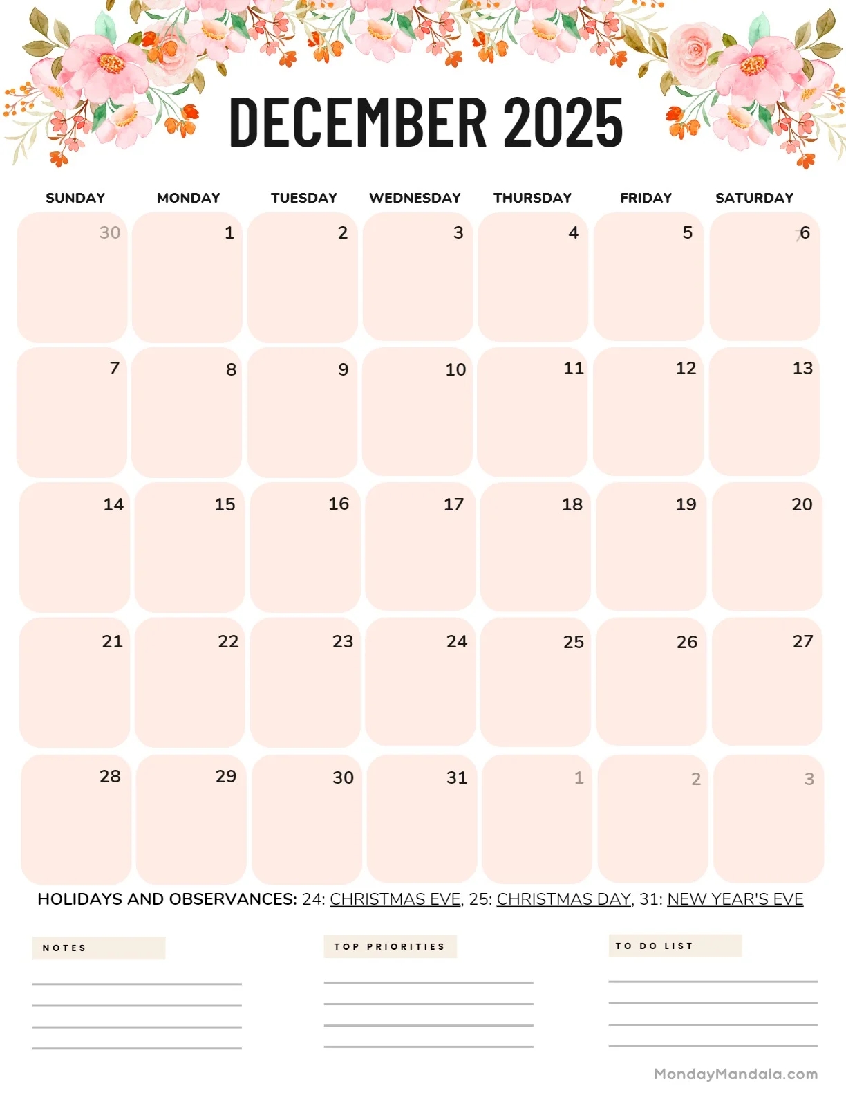 December 2025 Calendar 52 Free PDF Printables 