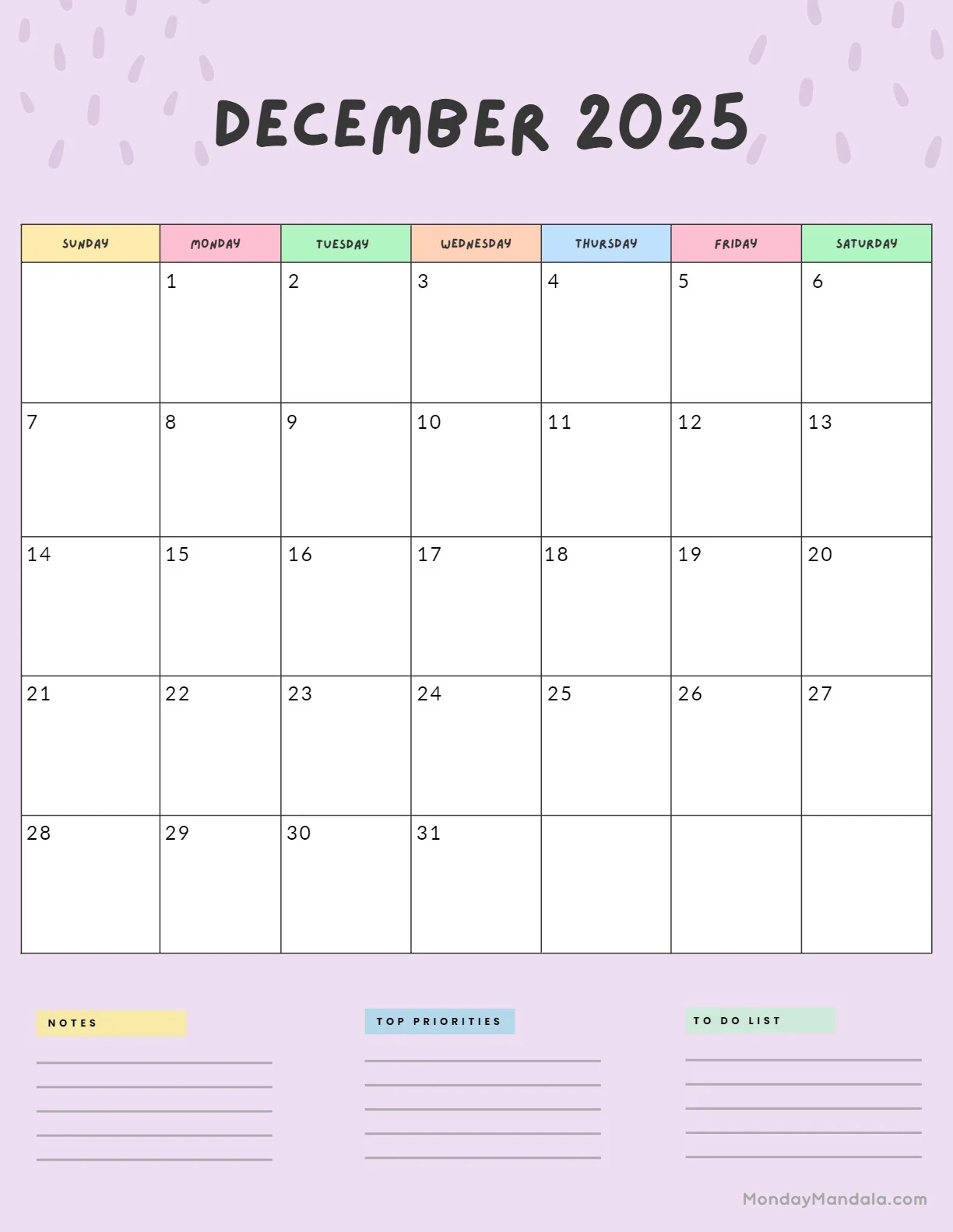 December 2025 Calendar 52 Free PDF Printables 