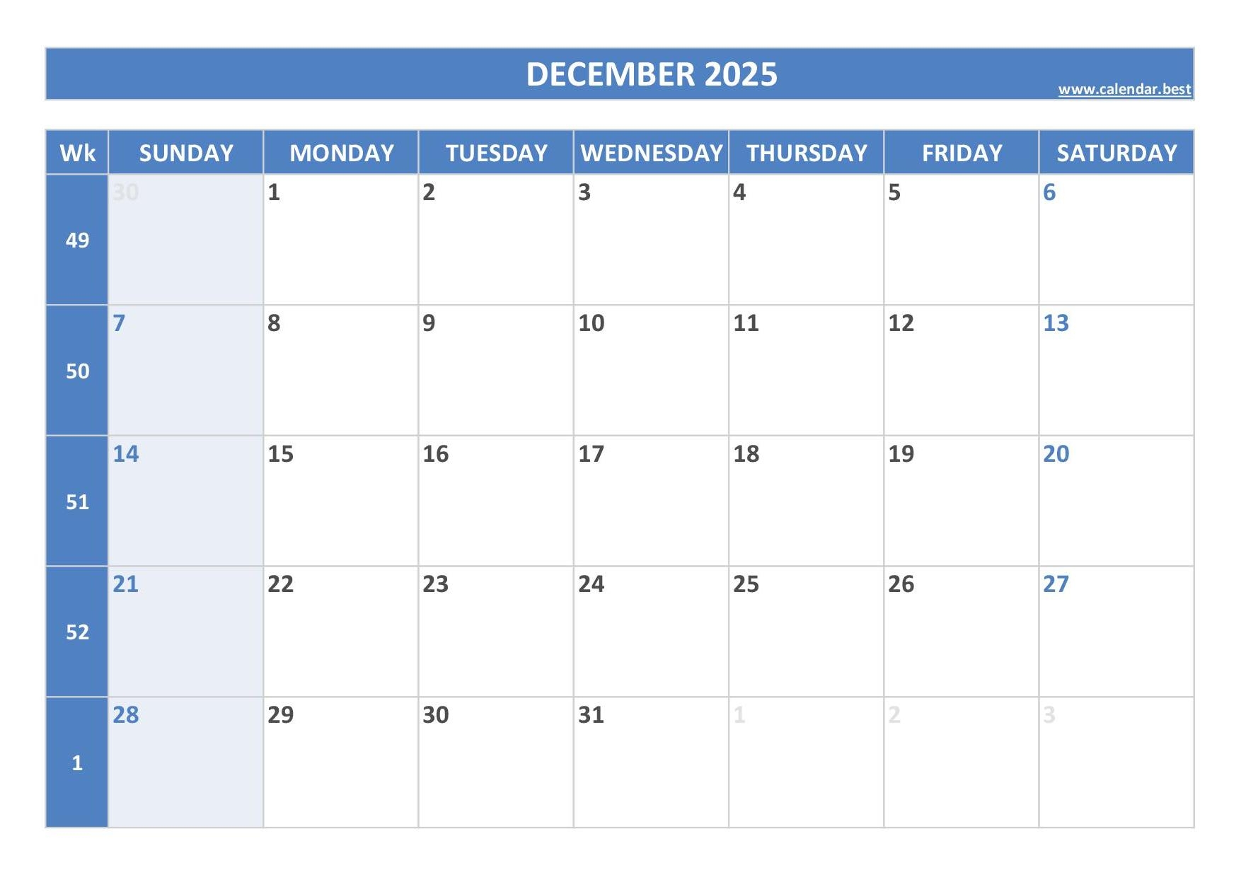 December 2025 Calendar Calendar best