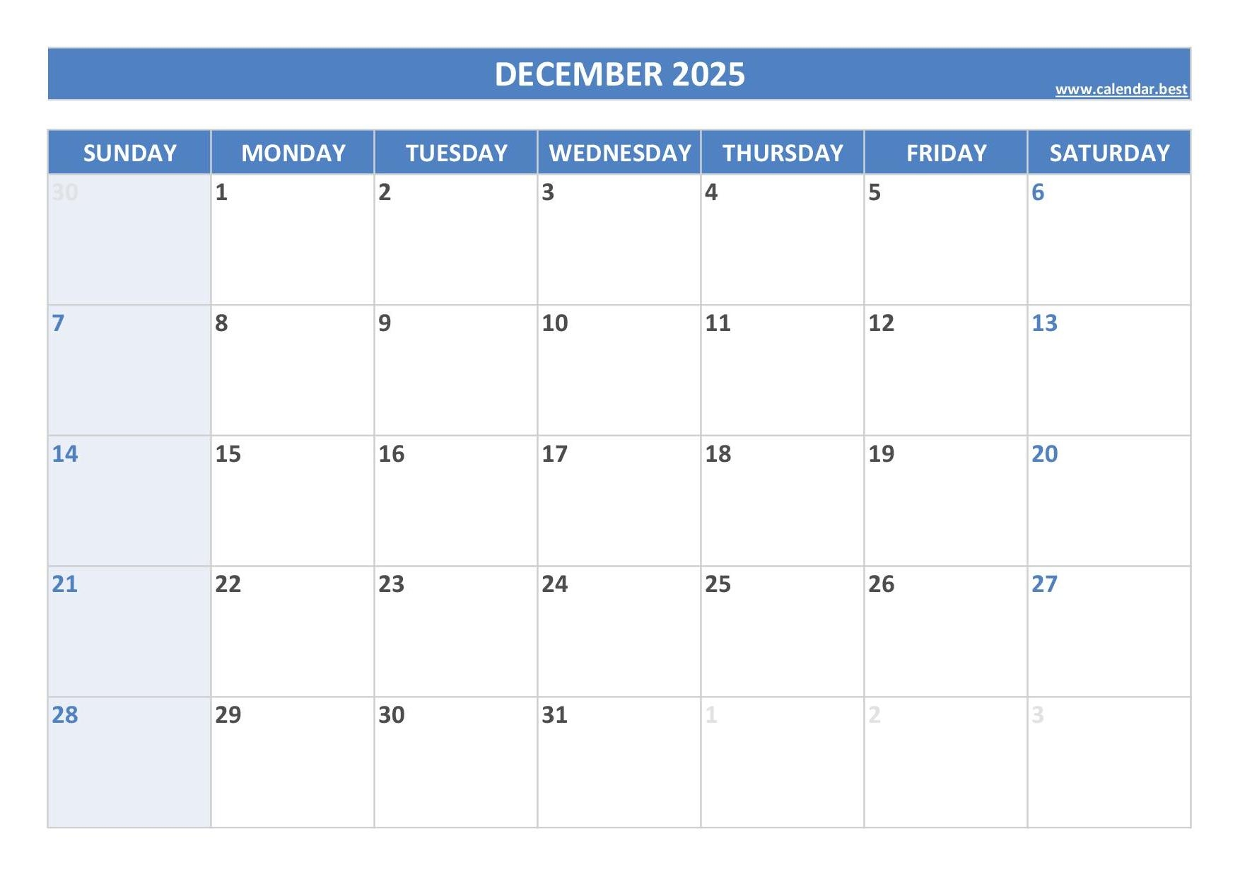 December 2025 Calendar Calendar best