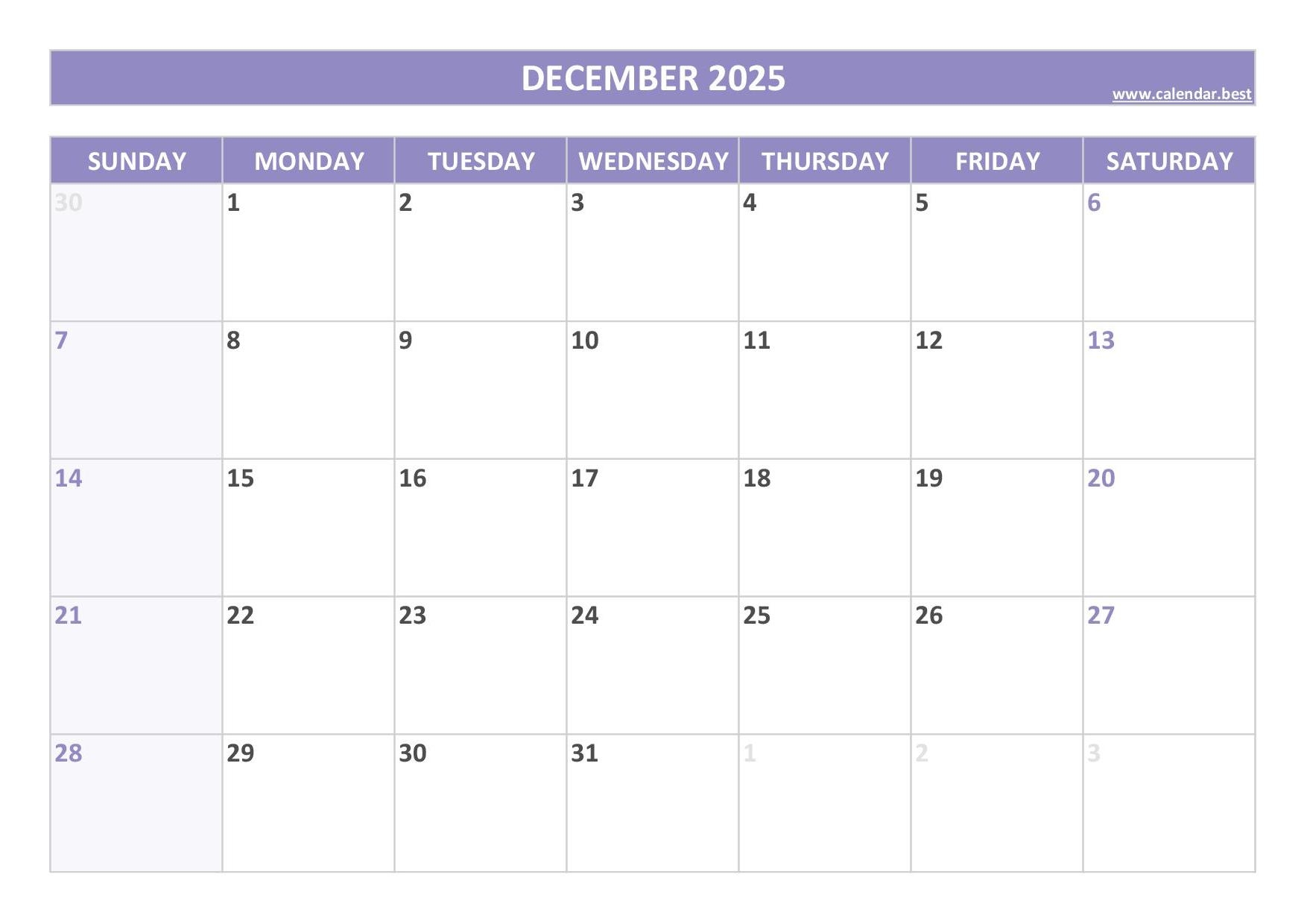 December 2025 Calendar Calendar best