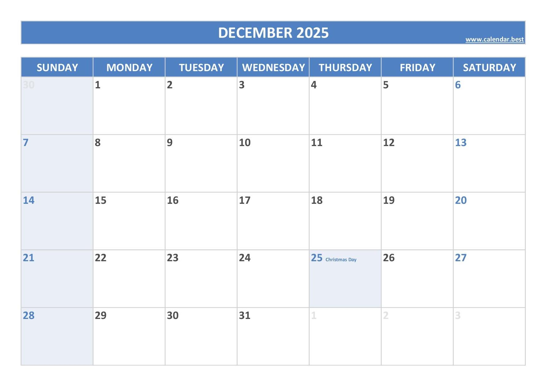 December 2025 Calendar Calendar best