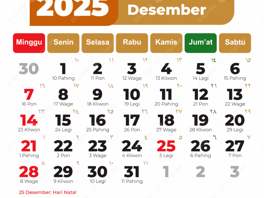 December 2025 Calendar Complete Vector Hijri And Gregorian National Holidays Light Brown Color 2025 Calendar PNG And Vector With Transparent Background For Free Download