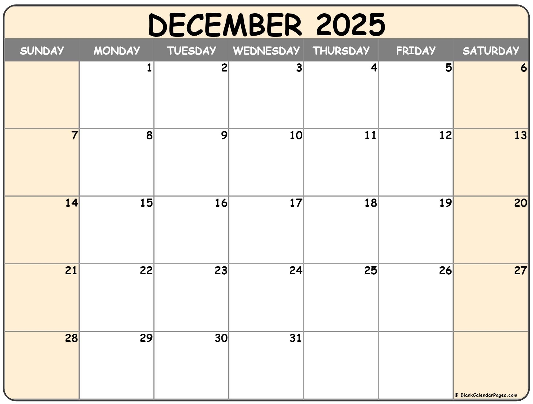 Printable Calendar December 2025 Landscape