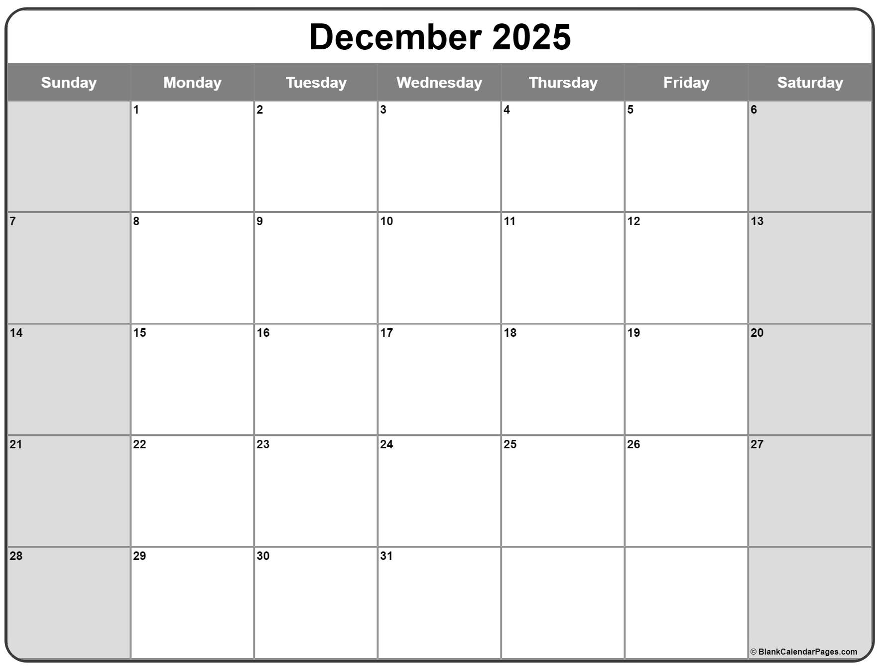 December 2025 Calendar Free Printable Calendars