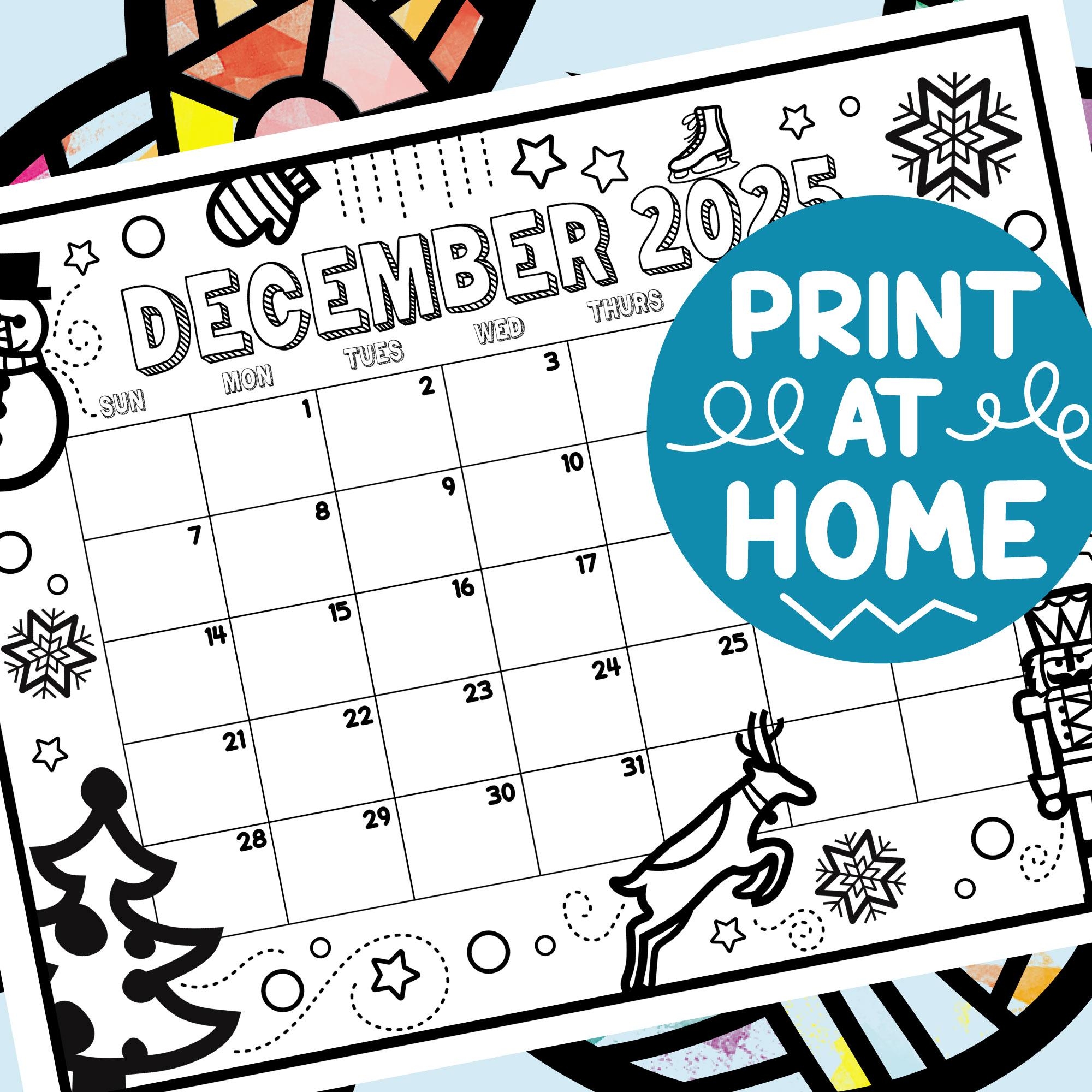 December 2025 Calendar Coloring