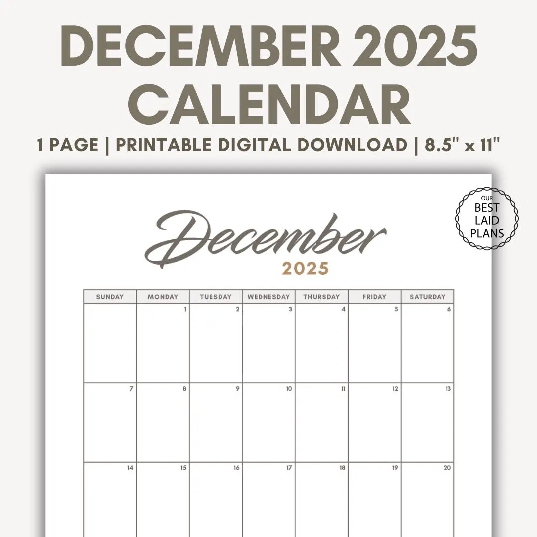 December 2025 Calendar Printable Download December 2025 Printable PDF December Cal 2025 Portrait Blank Minimalist Calendar Dec Month 2025 Etsy