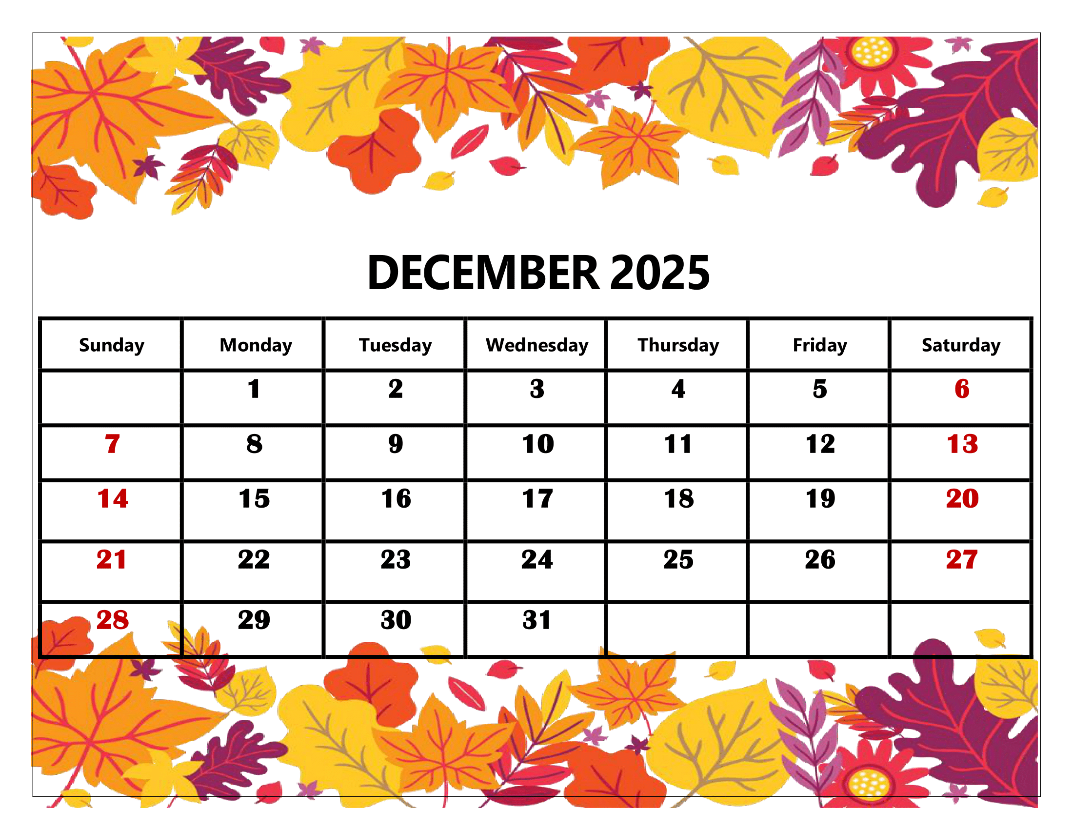 Free Printable Calendar December 2025