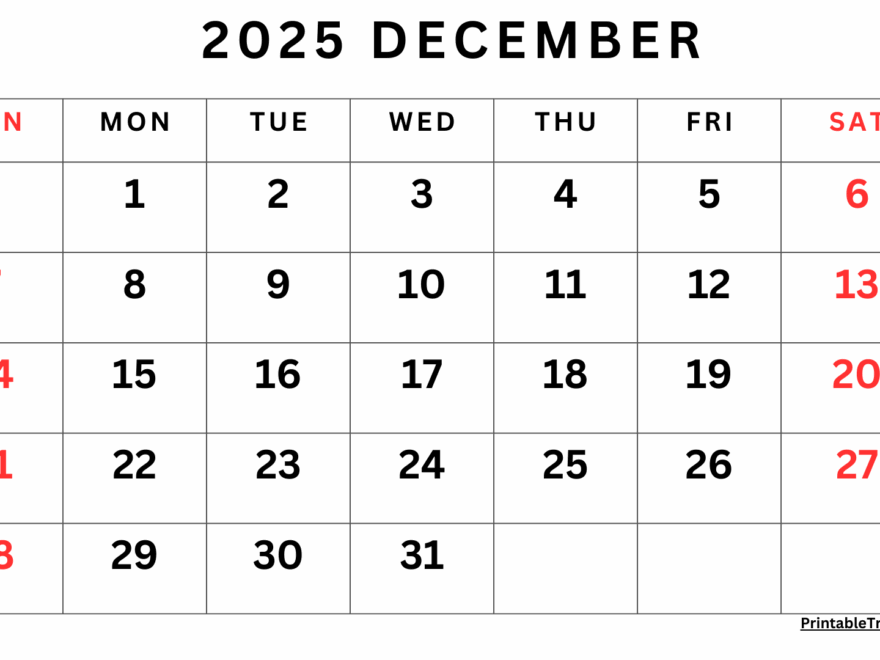 December 2025 Calendar Printable PDF Template With Holidays