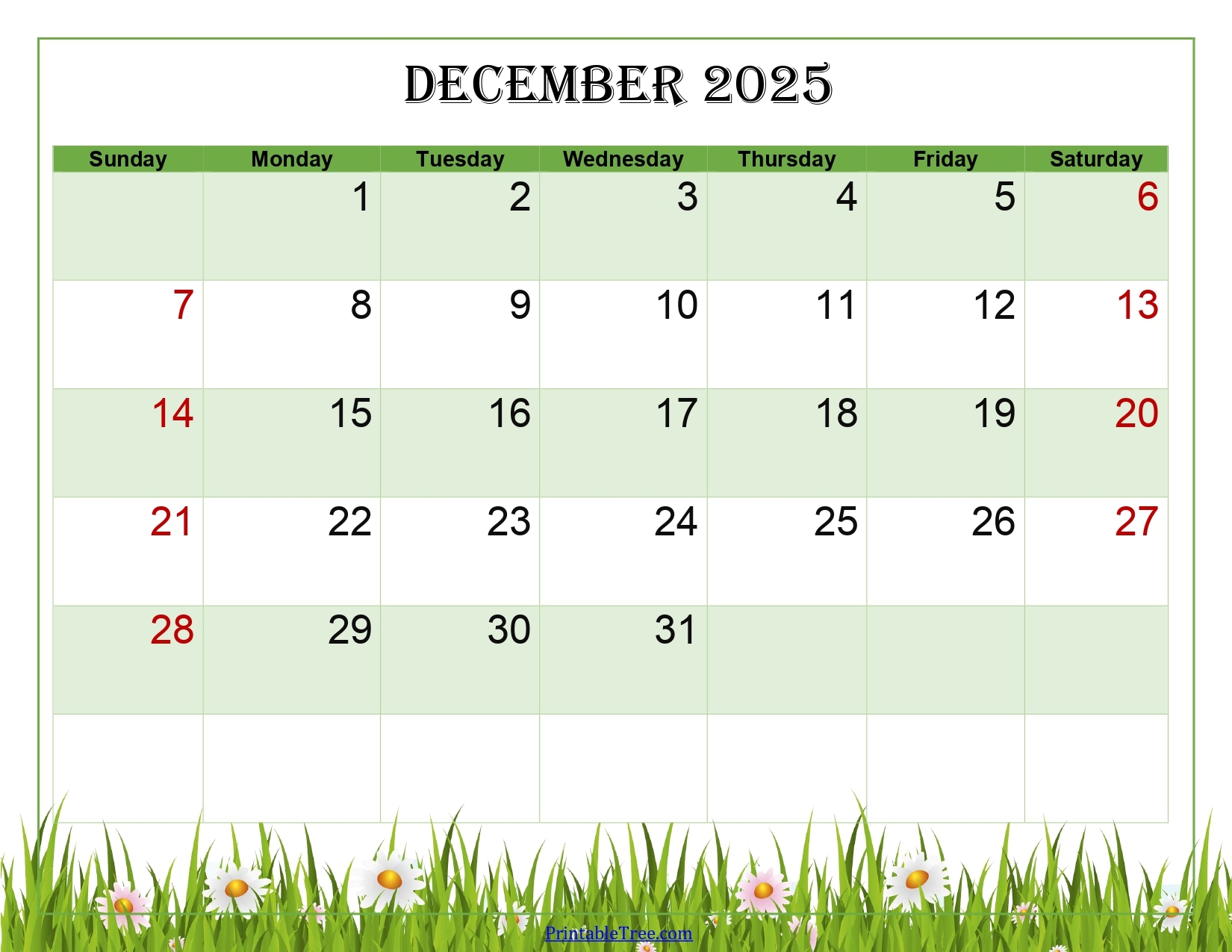 December 2025 Calendar Printable PDF Template With Holidays