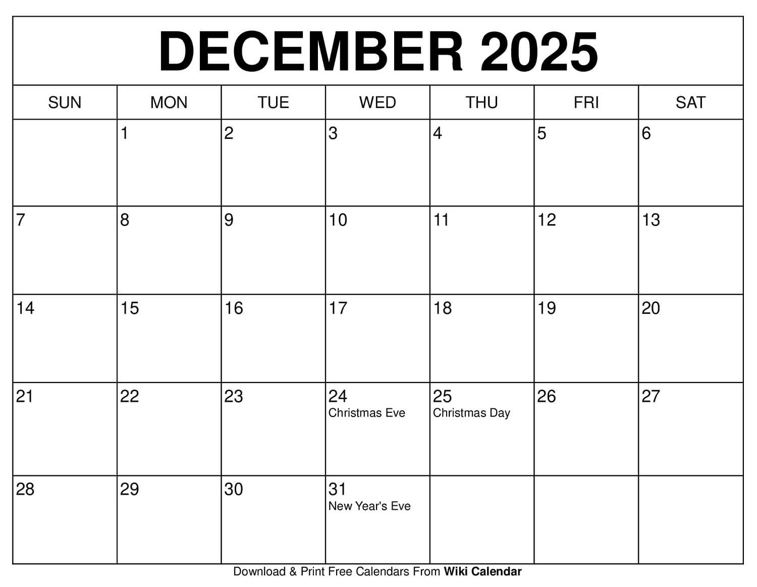 December Calendar Printable 2025