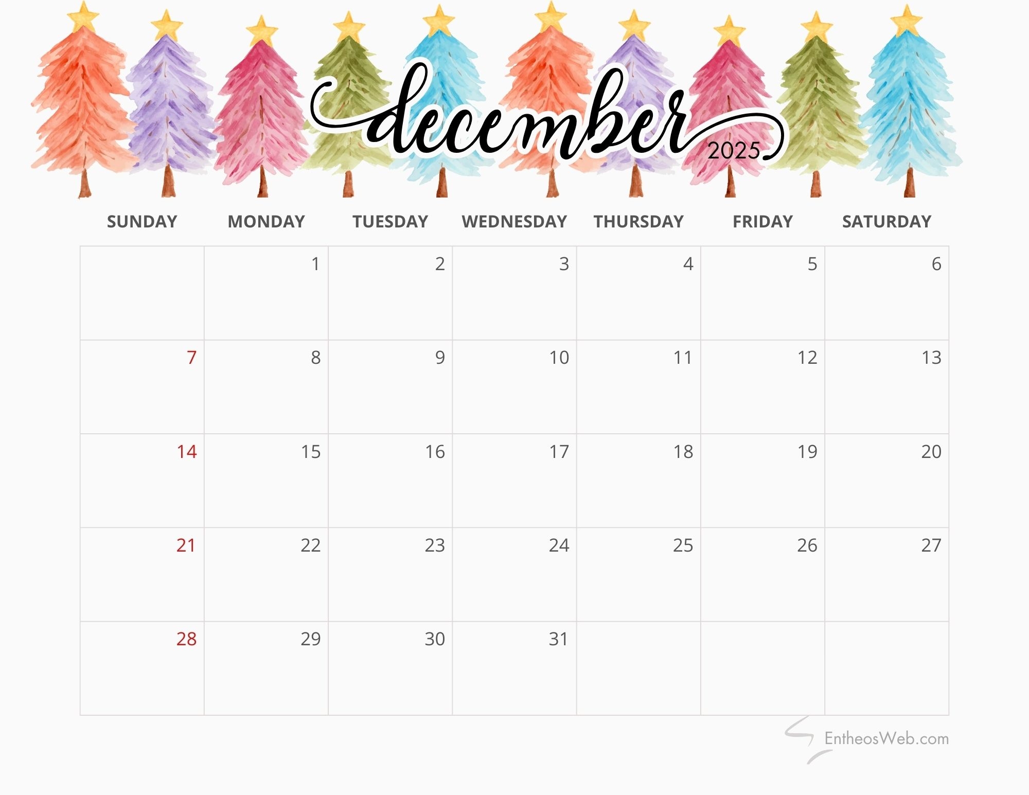 Free December 2025 Calendar Template