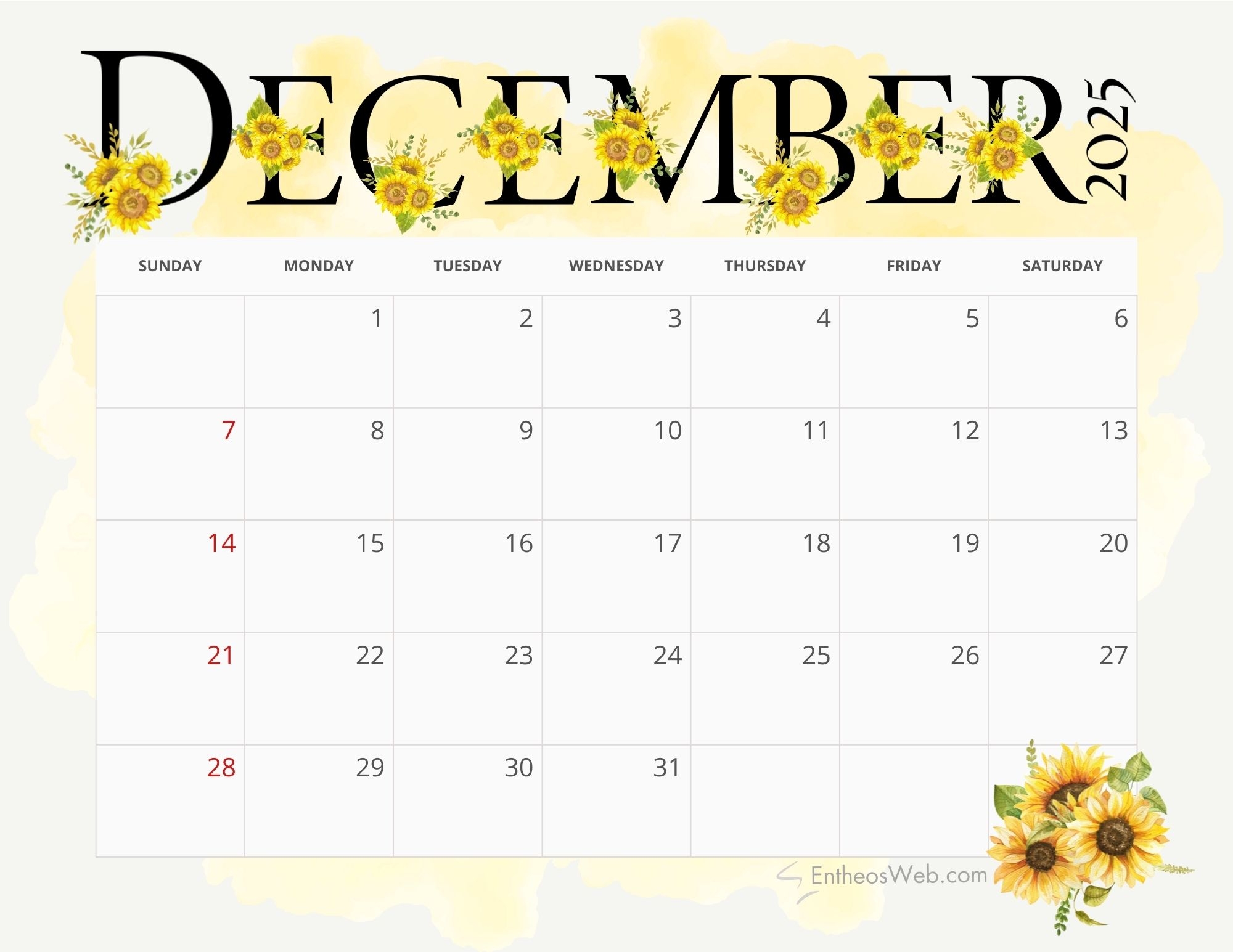 December 2025 Calendar Printables EntheosWeb