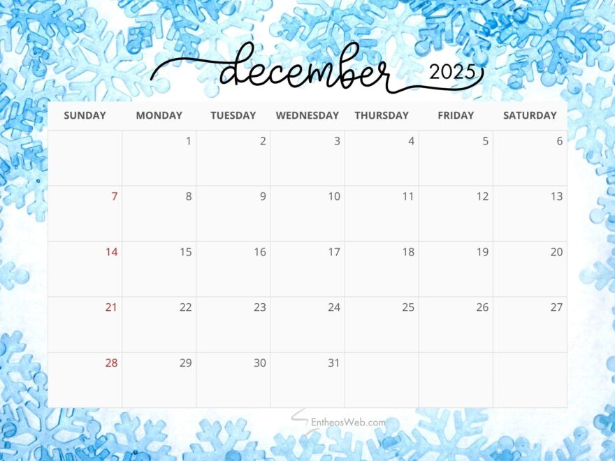 December 2025 Calendar Printables EntheosWeb