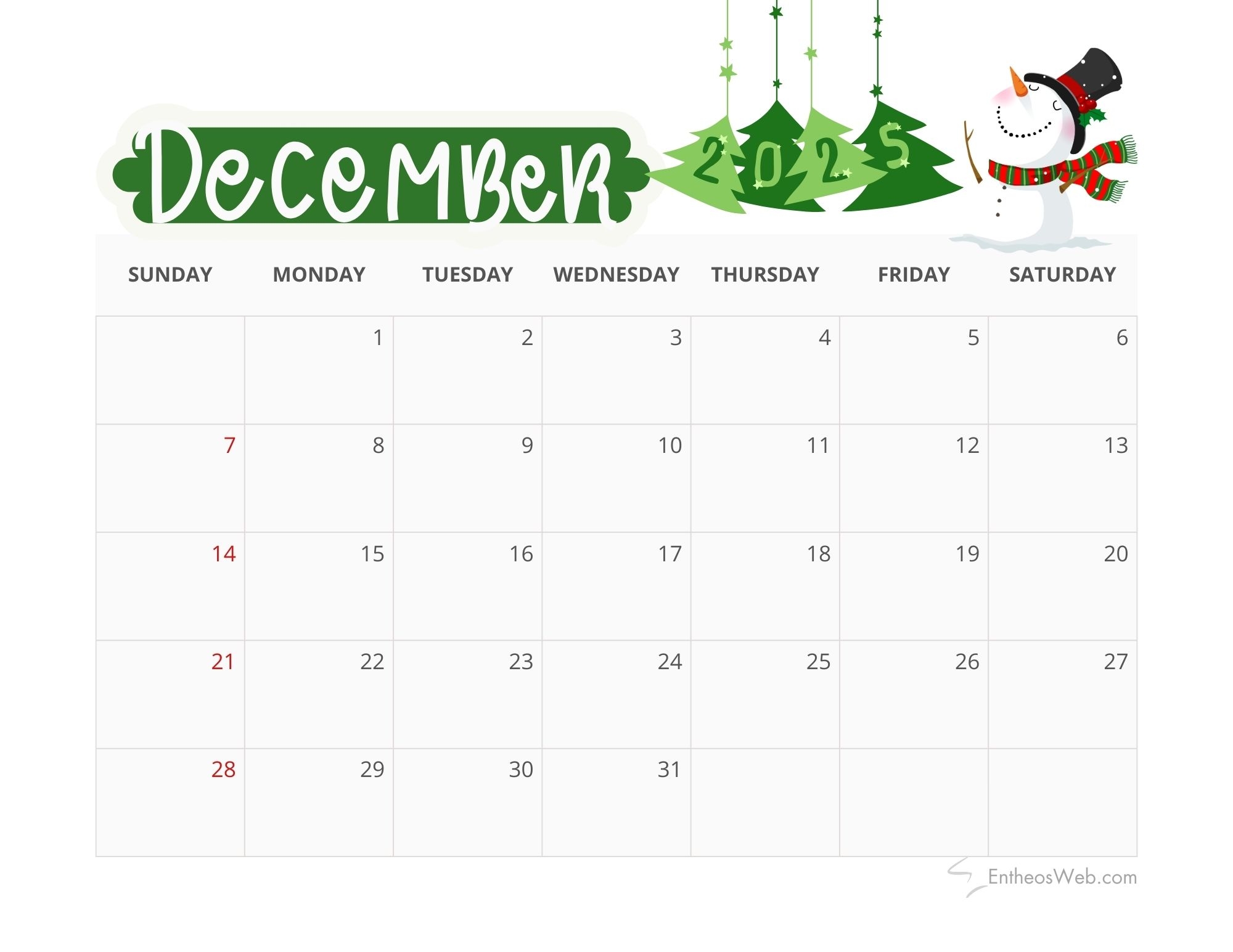 December Calendar 2025 Wallpaper