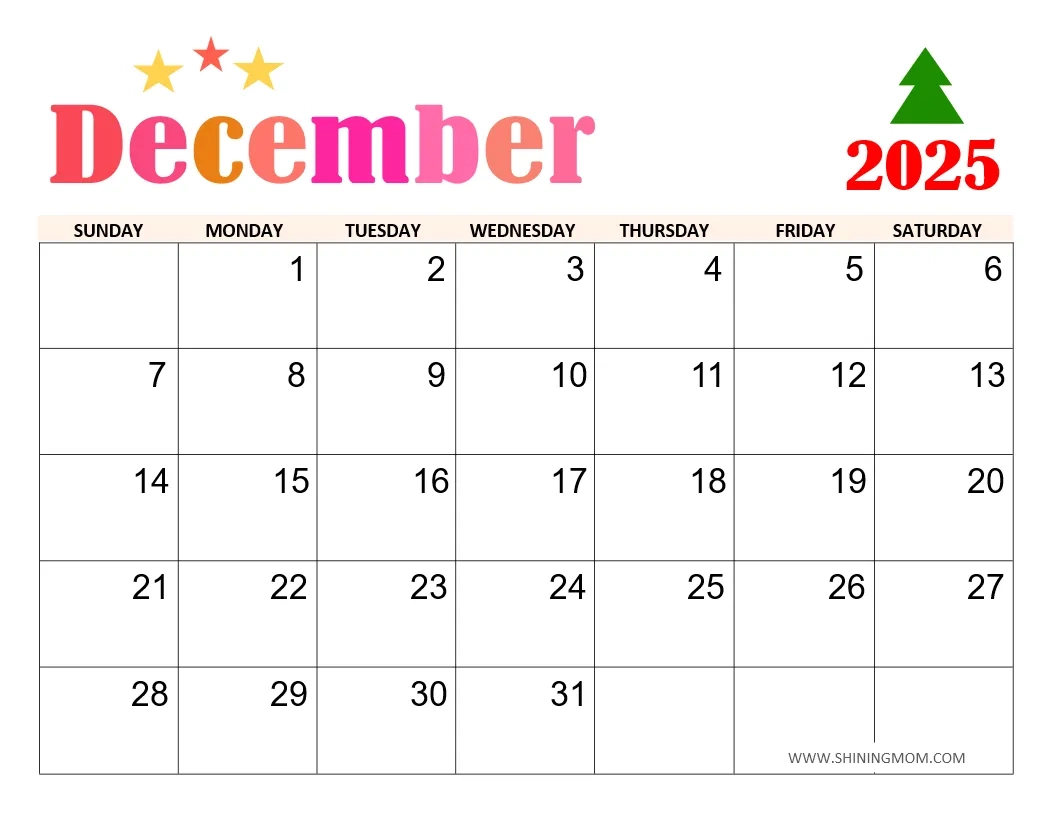 2025 Calendar Template December