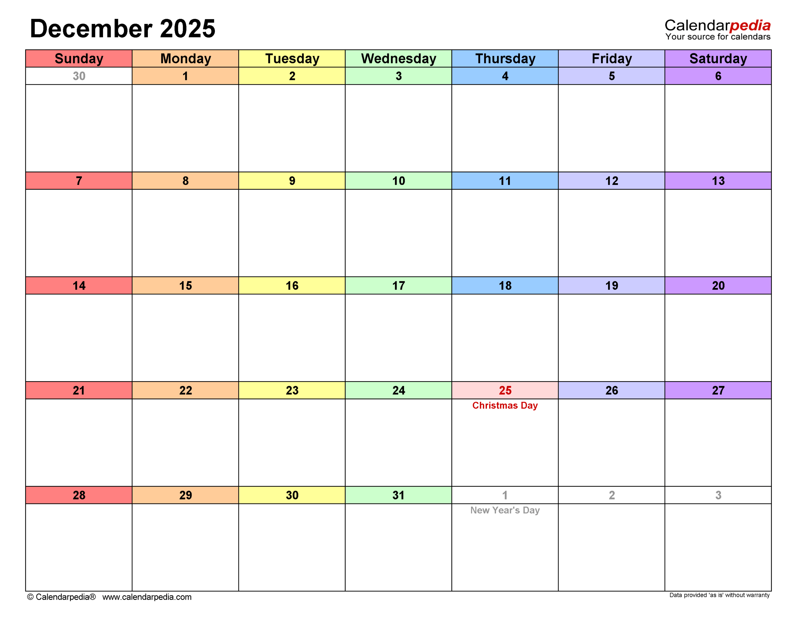 December 2025 Calendar Templates For PDF Excel And Word
