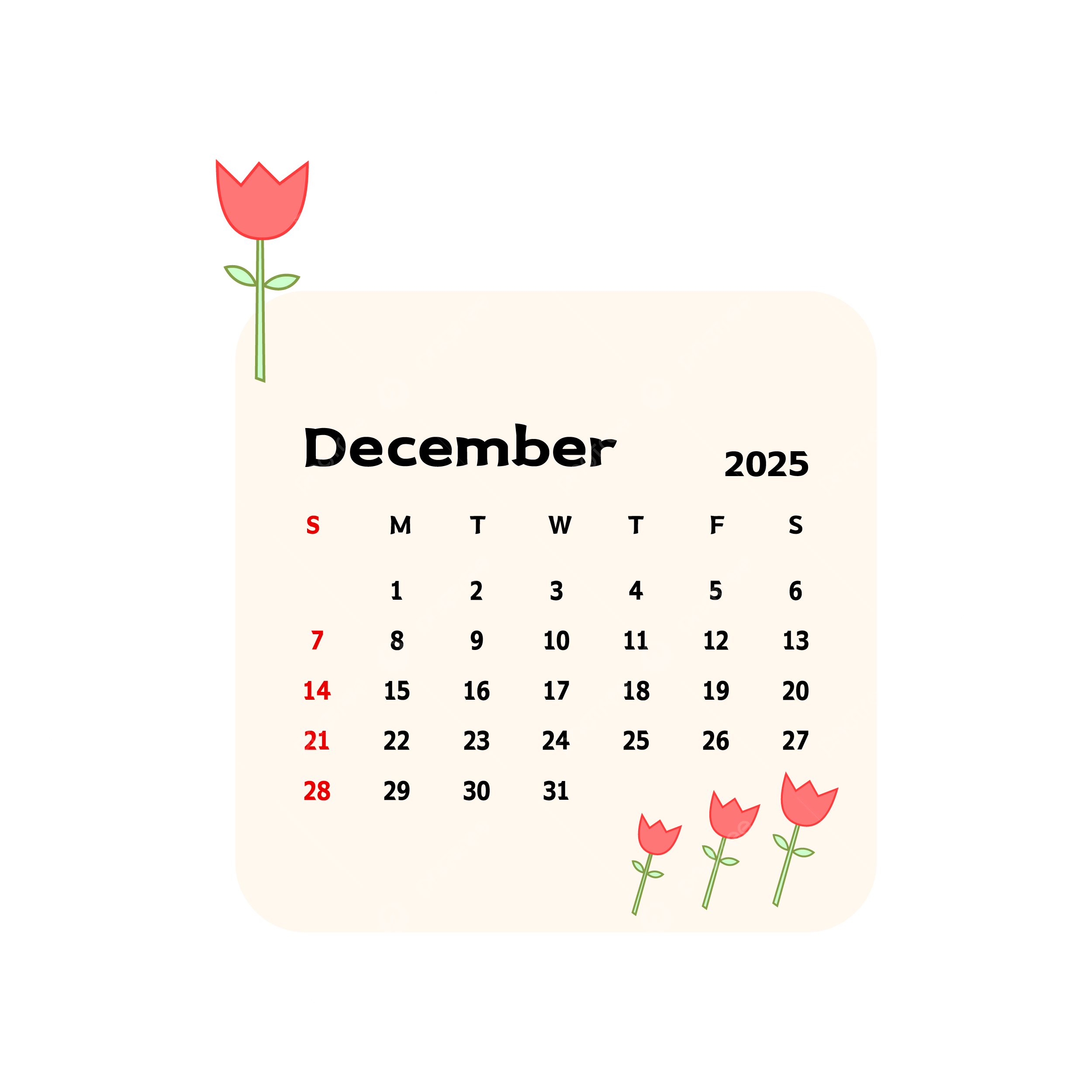 December 2025 Calendar With Cartoon Rose Flowers Vector Rose Clipart Calendar Clipart Cartoon Clipart PNG And Vector With Transparent Background For Free Download