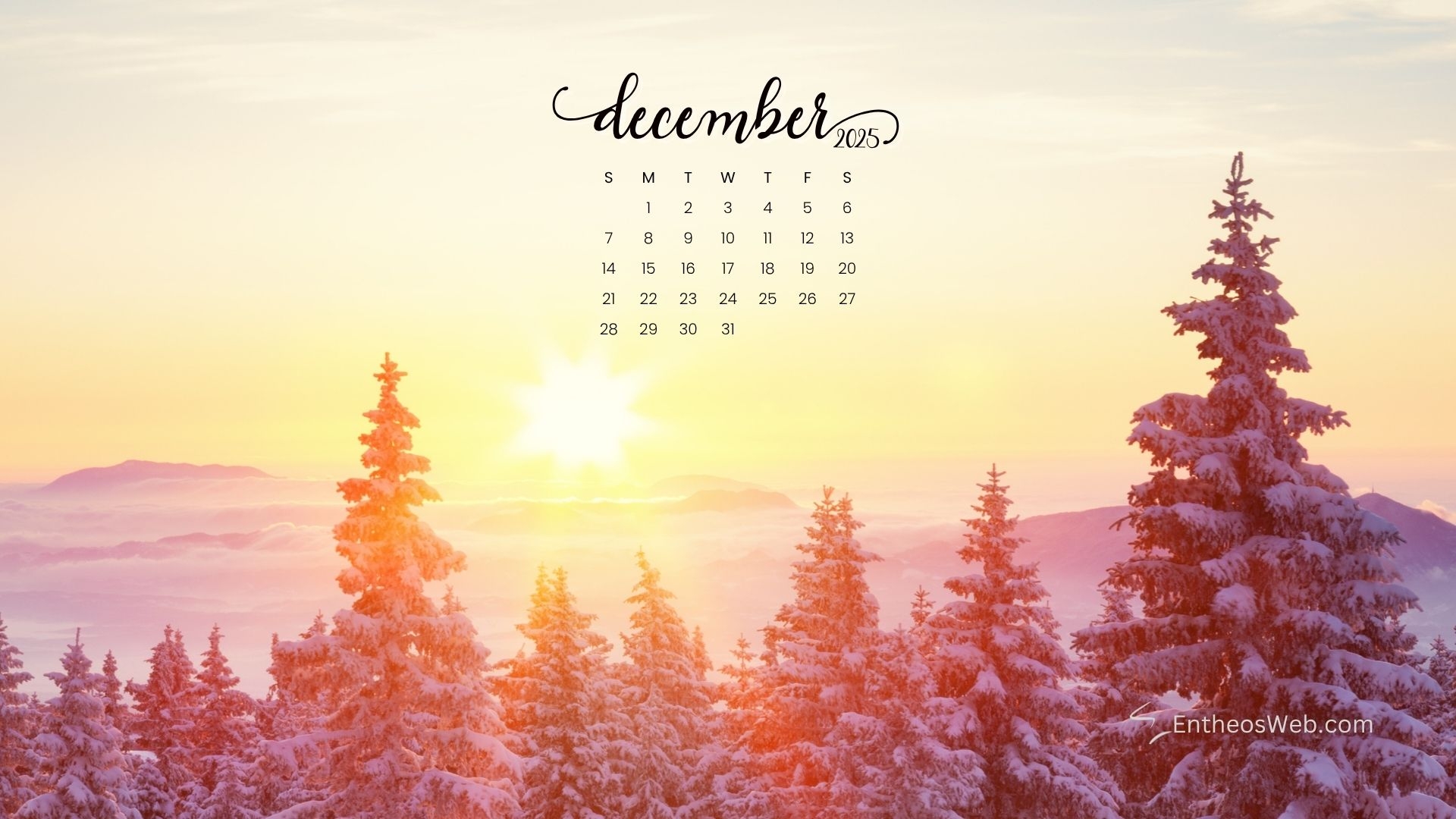 Sunset Calendar December 2025