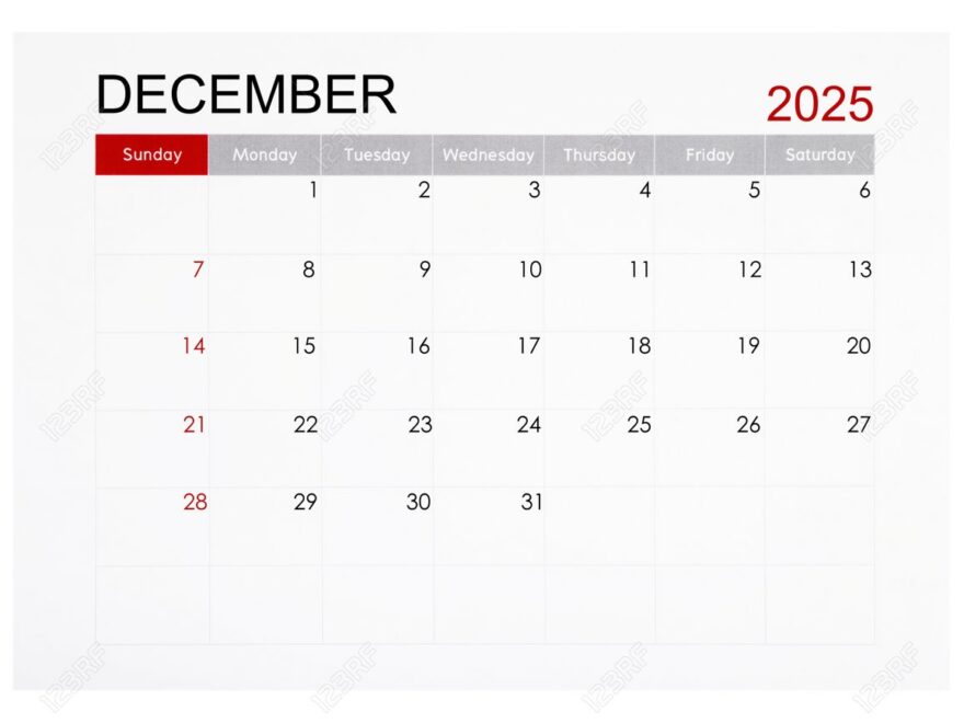 December 2025 Monthly Calendar Page Isolated On White Background Saved Clipping Path Stock Photo Picture And Royalty Free Image Image 236916808