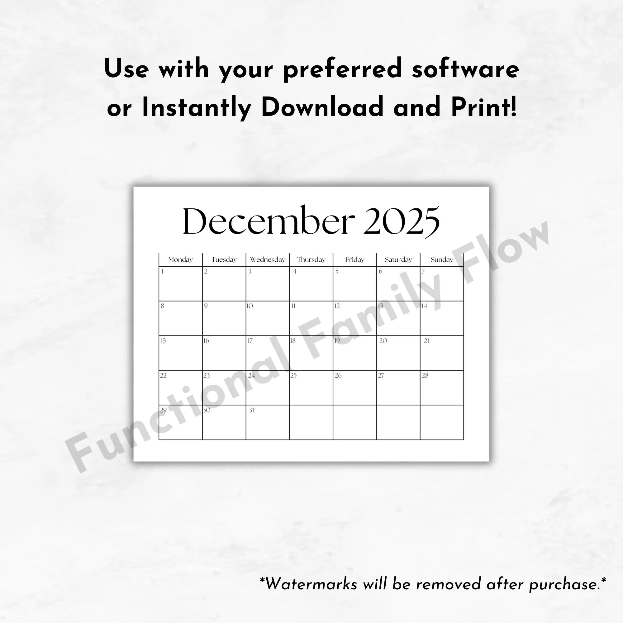 December 2025 Monthly Calendar Printable Dated December 2025 Calendar Page Blank Monthly Calendar 2025 Printable Monday Start Etsy