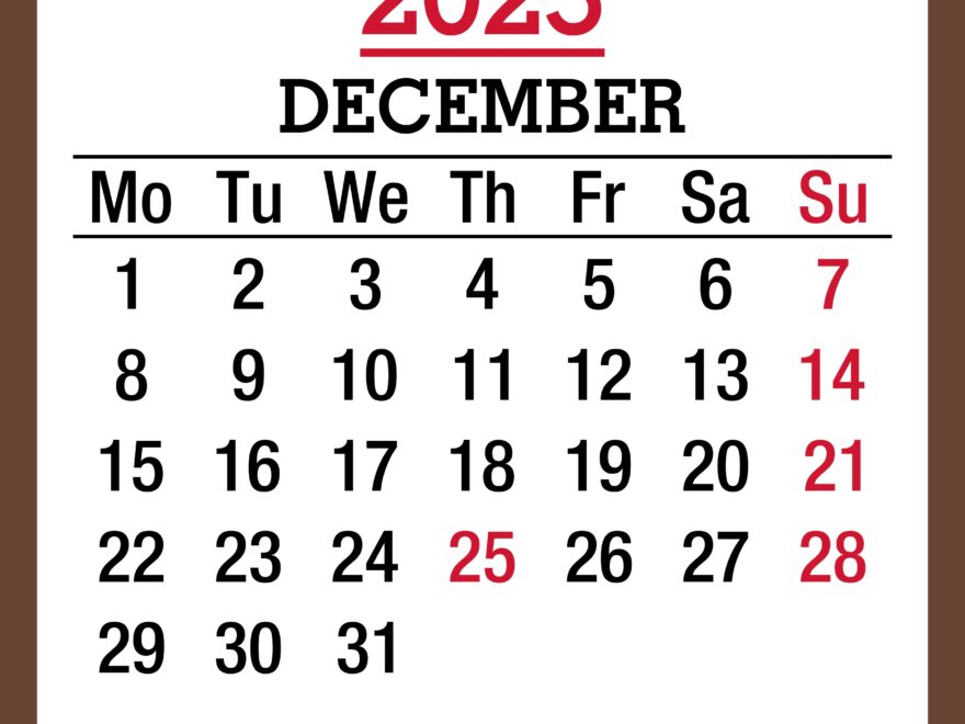 December 2025 Monthly Calendar With Holidays Printable Free Brown Monday Start PashaCoffee