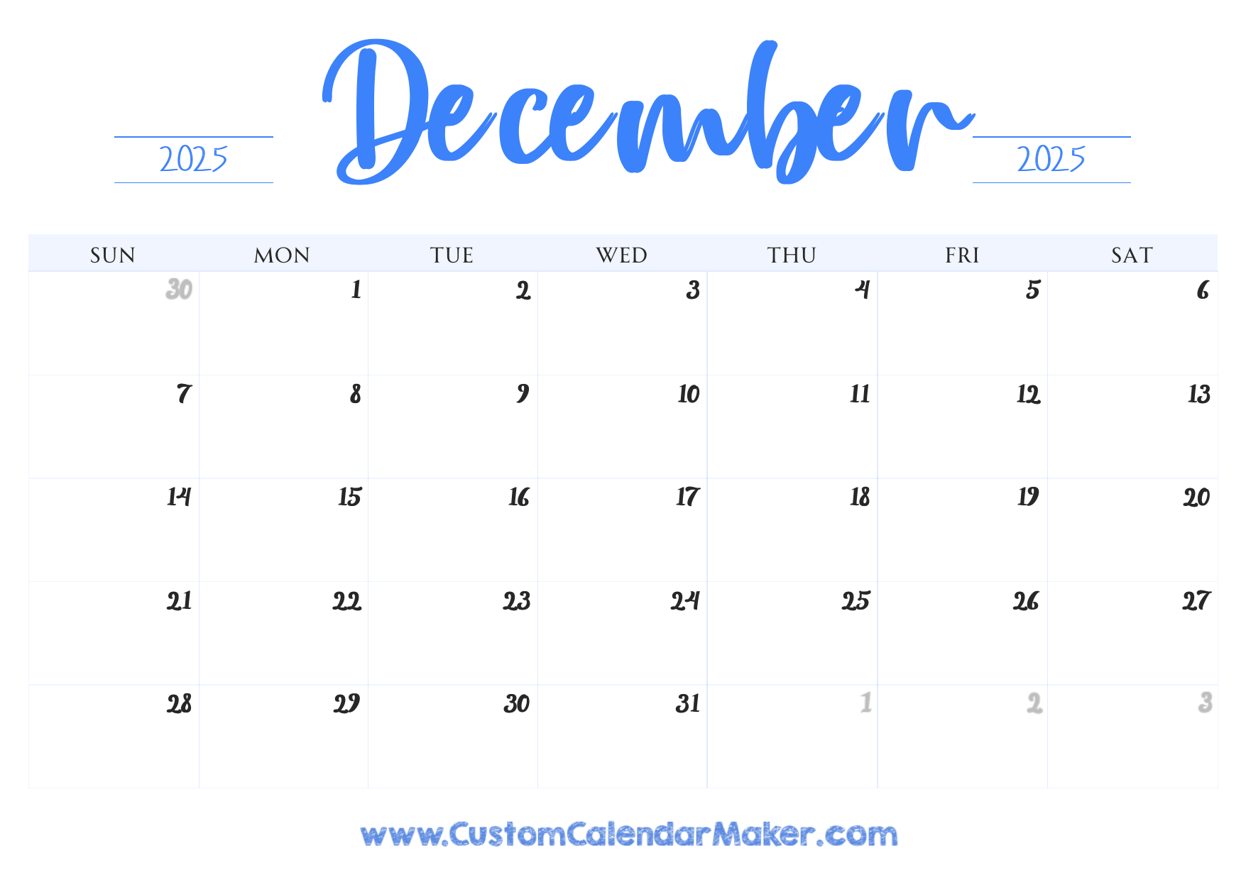 December 2025 Calendar Cute